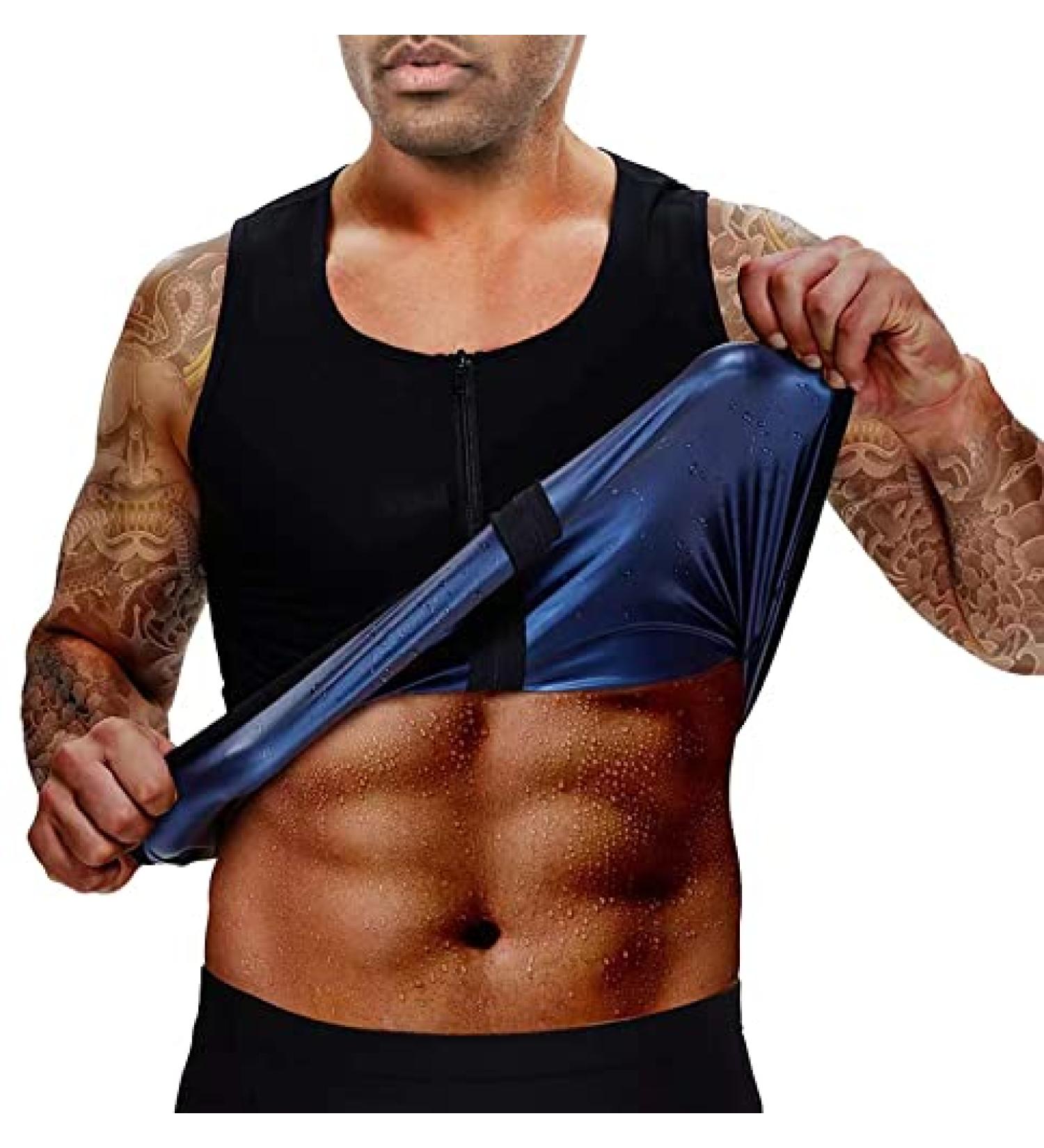 BODYSUNER Sauna Sweat Vest for Men | Compression Workout Tank Top with Zipper | Blue L/XL - Buy Online on GoSupps.com