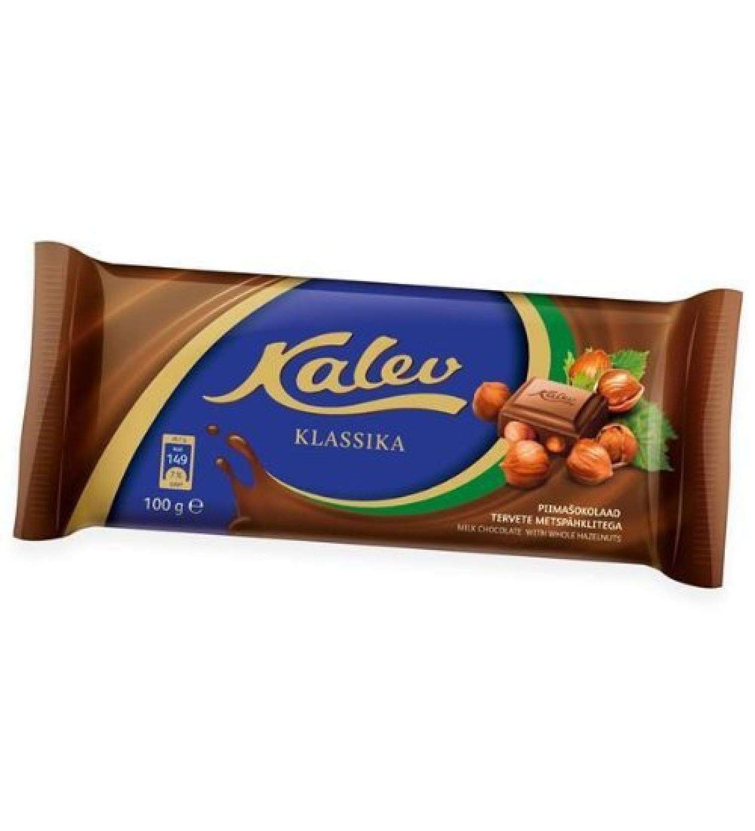 Kalev Estonia Kalev Pack of 18 milk chocolate bars with whole hazelnuts 100g