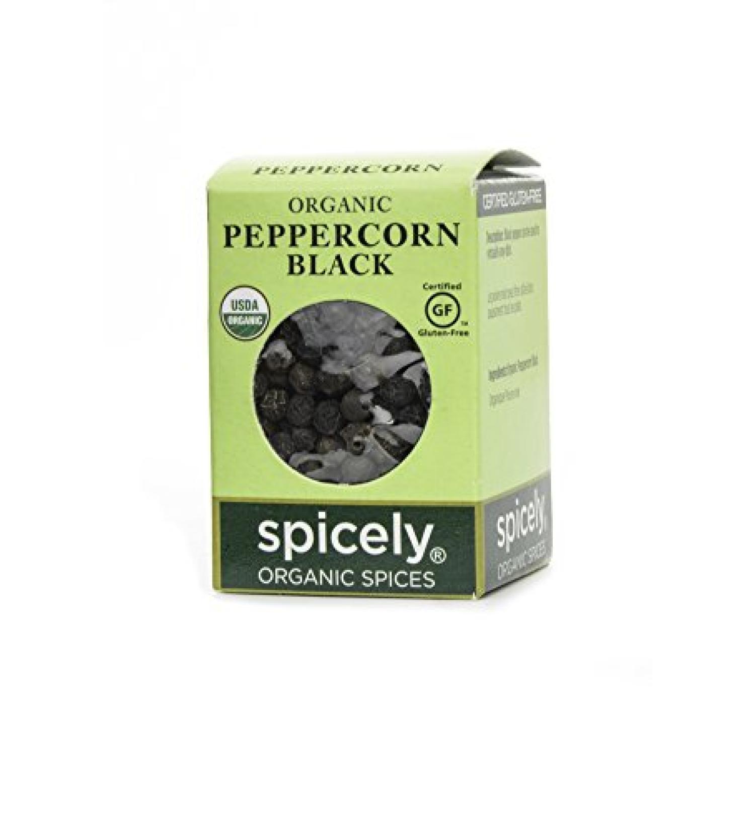 Spicely Organic Black Peppercorns - Gluten Free, 0.45 oz EcoBox (Pack of 1) - Buy Online on GoSupps.com