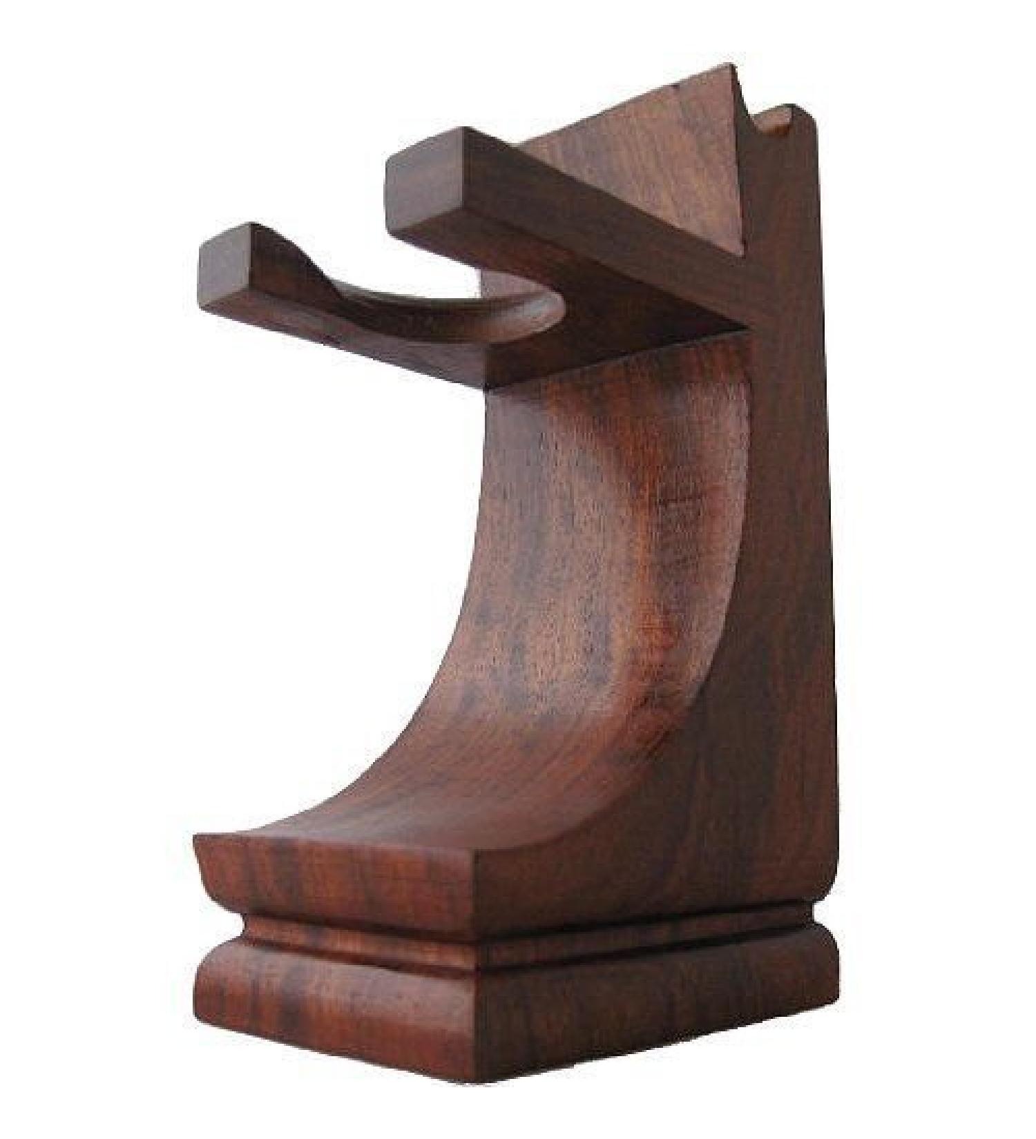 Mission Style Wood Shave Stand for Razor and Brush - Walnut Finish - for Standard Size Shave Brushes (Knots 22mm or Less)
