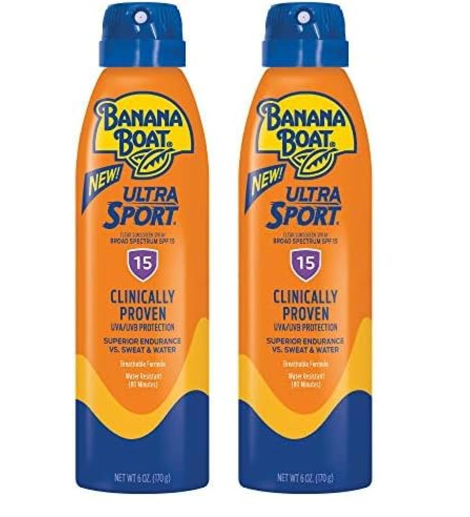 Banana Boat Sport Ultra SPF 15 Sunscreen Spray 6oz - Water Resistant Oxybenzone Free Clear Sunblock - Best Sunscreen Spray for Outdoor Protection - Buy Online on GoSupps.com