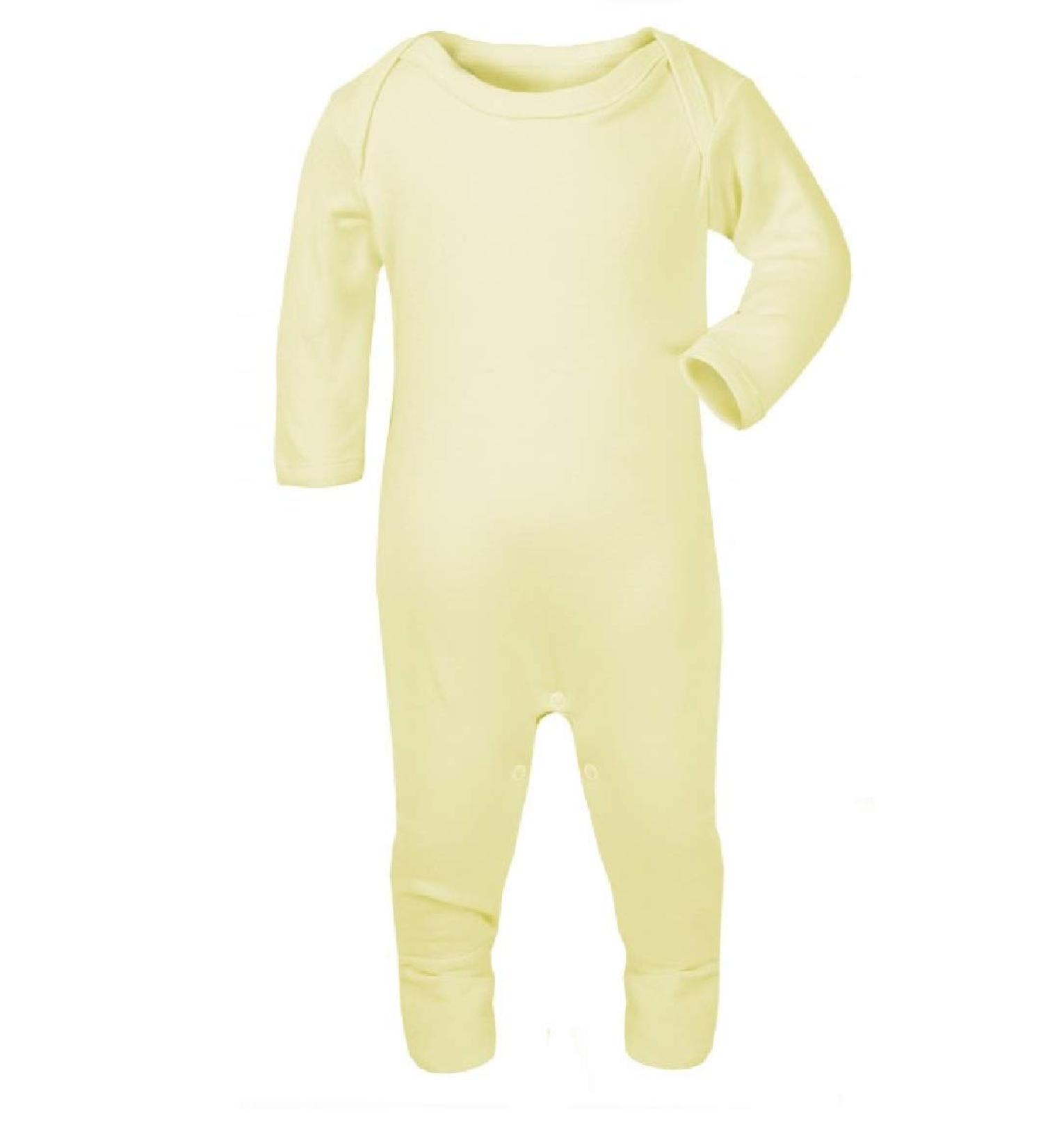 KWC 100% Cotton BABY BOY GIRL Plain Chest Long Sleeve Babygrow Bodysuit Sleepsuit Romper suit Lemon Yellow 0 Months