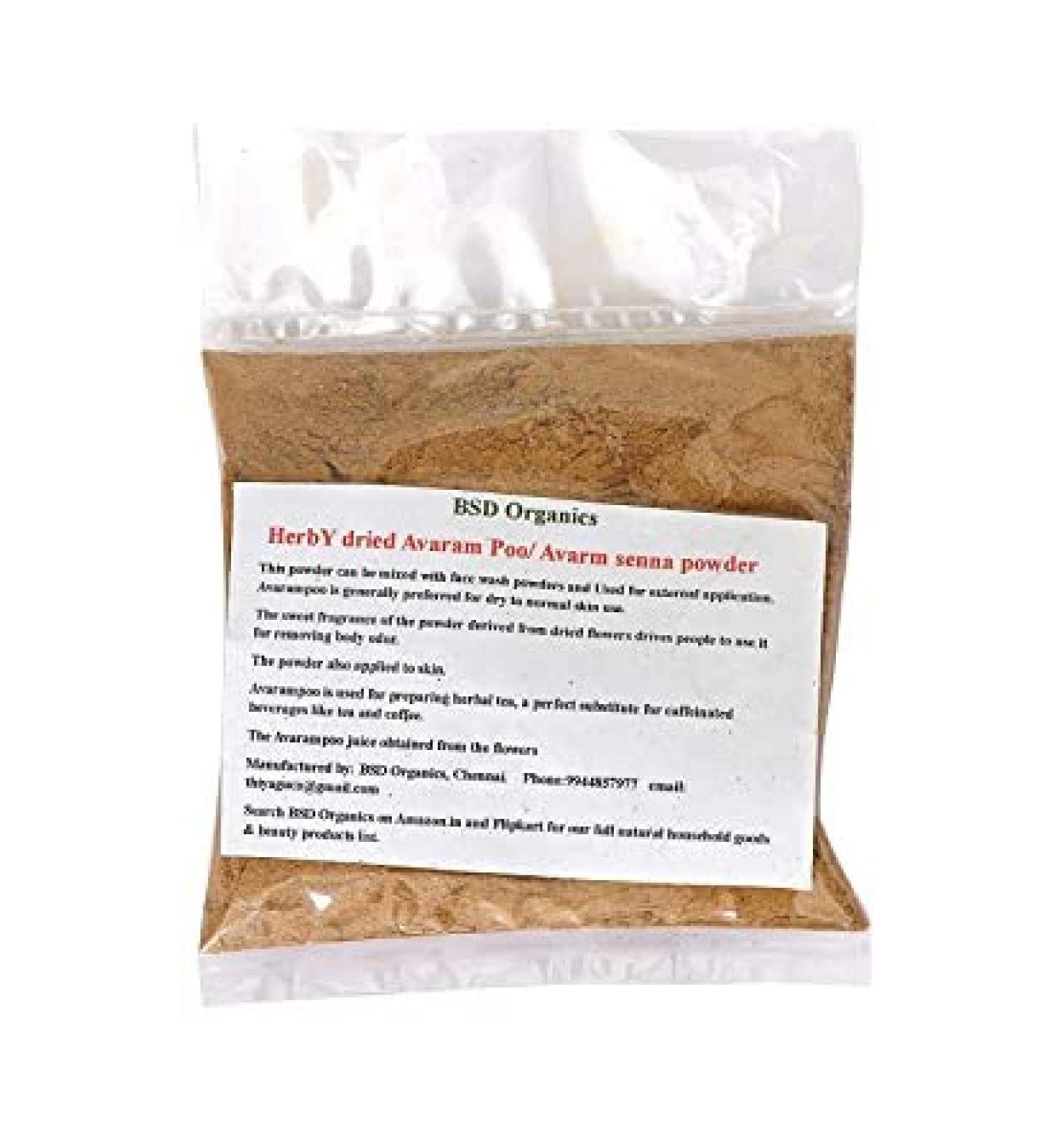 BSD Organics Herby Powder of Avarampoo/Avarm Senna/Senna Auriculata/Tanner's Cassia/Tamgedu for Tea Skin Care and More-100gms
