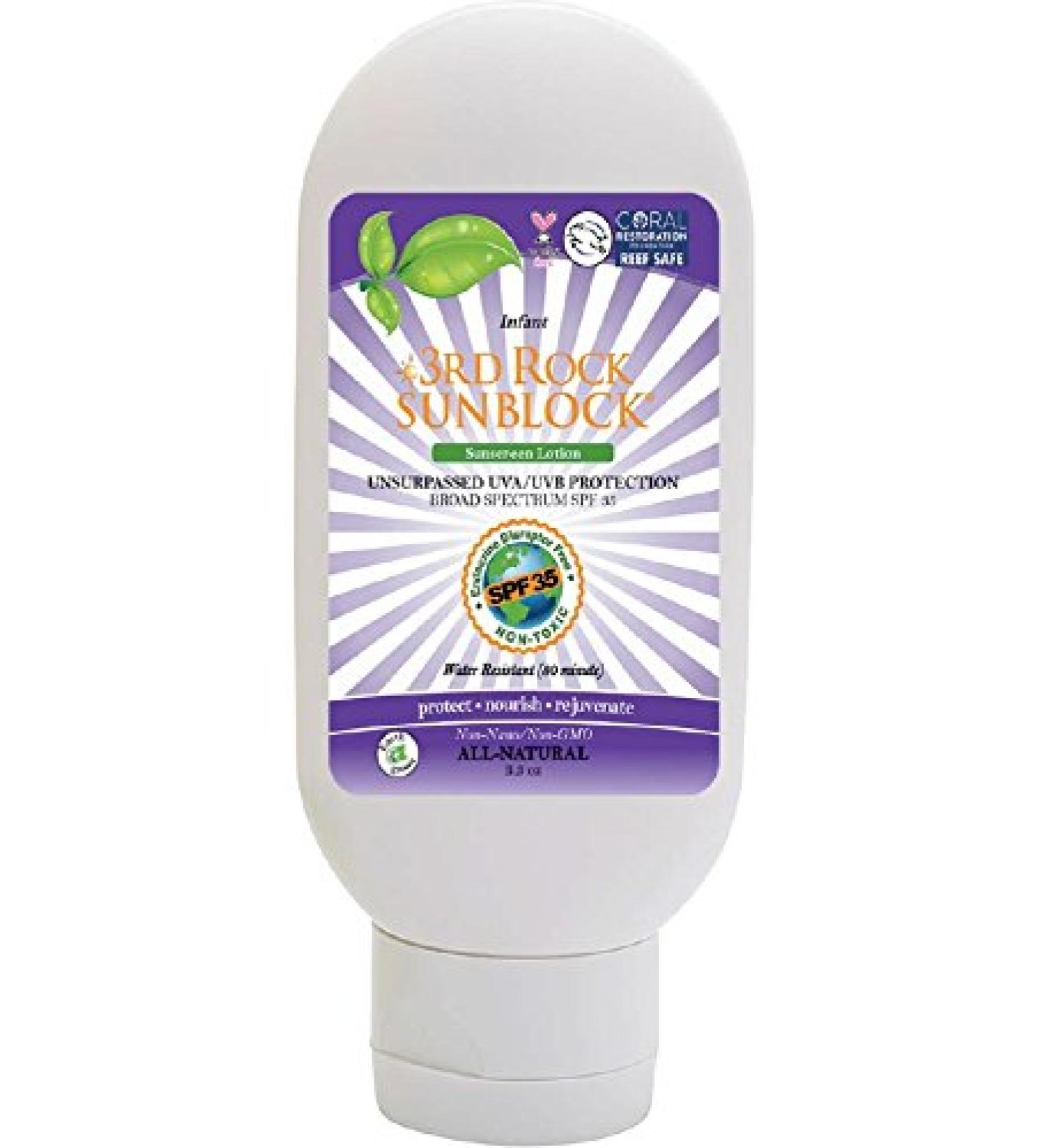 3rd Rock Sunblock SPF 35 Kids & Infants Sunscreen Lotion - 3.3 OZ - Organic Zinc - Chemical-Free - Aromatherapeutic Protection - Buy Online on GoSupps.com