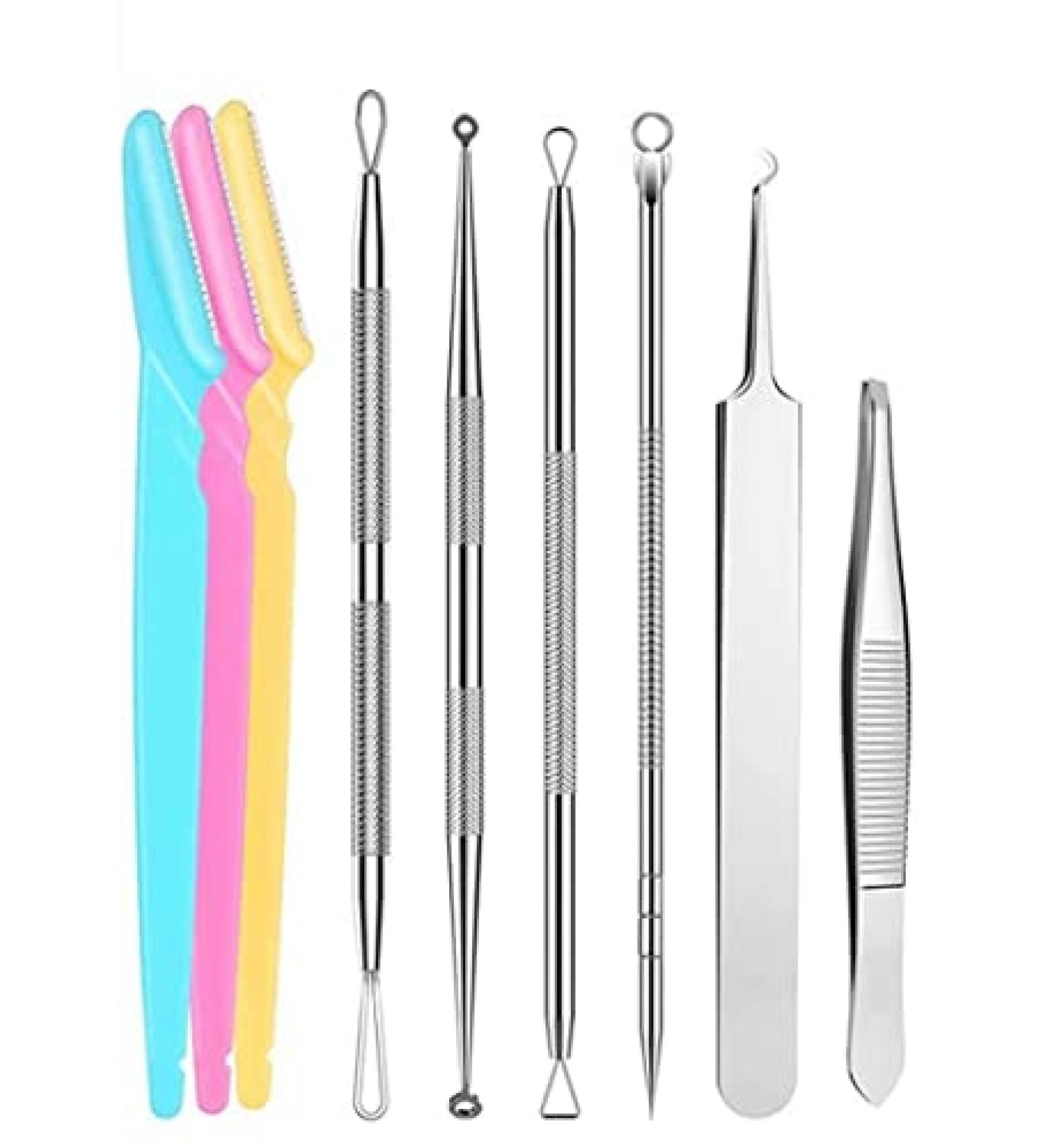 Blackhead Remover Tool FeiMar Pimple Extractor Kit 9 Pcs Profassional Comedone Extractor Tool with Face Razor Women Suitable as Pimple Acne Blemish Whitehead Remover - Buy Online on GoSupps.com