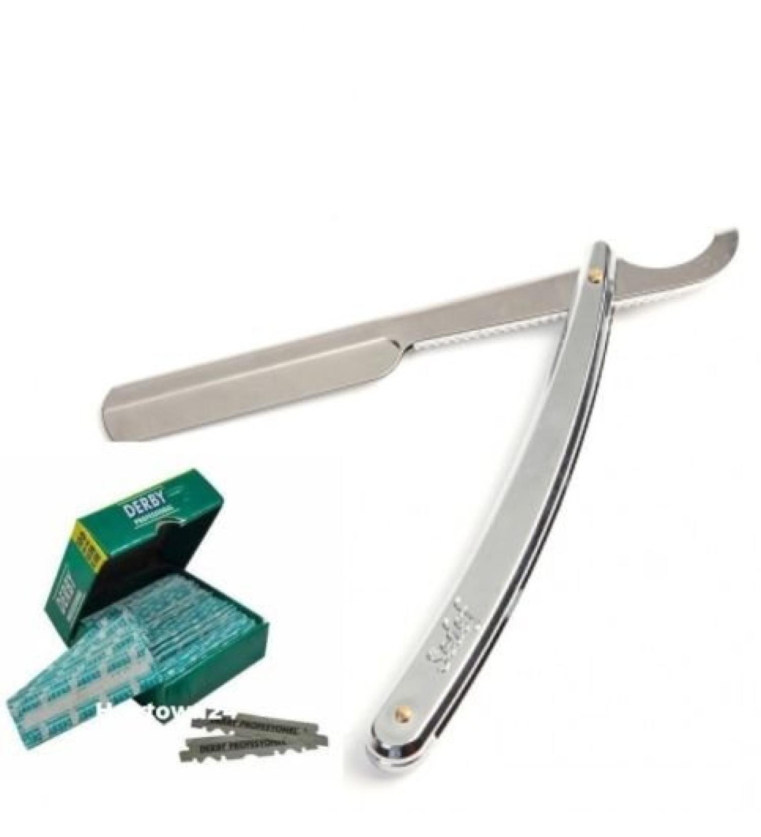 Razor Set SEDEF CHROM Ustura Beard Trimmer Chrome + 100 Derby Blades Interchangeable Blades with Replacement Blades