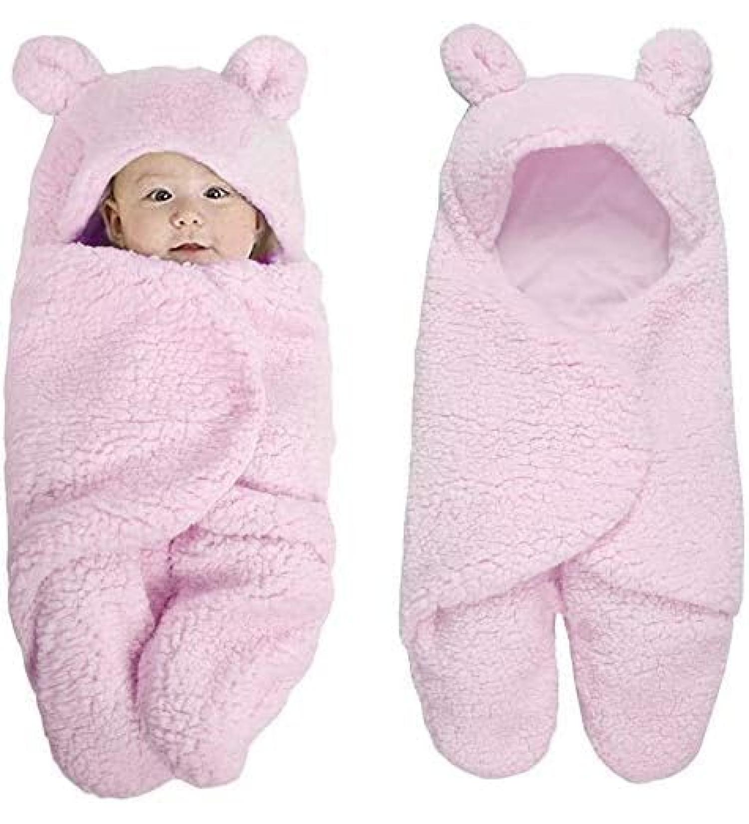 Cute Unisex Newborn Baby Sleeping Bag | Thicken Cotton Blanket | Plush Swaddle | Baby Girl Gift | 0-6 Months (Pink) - Buy Online on GoSupps.com