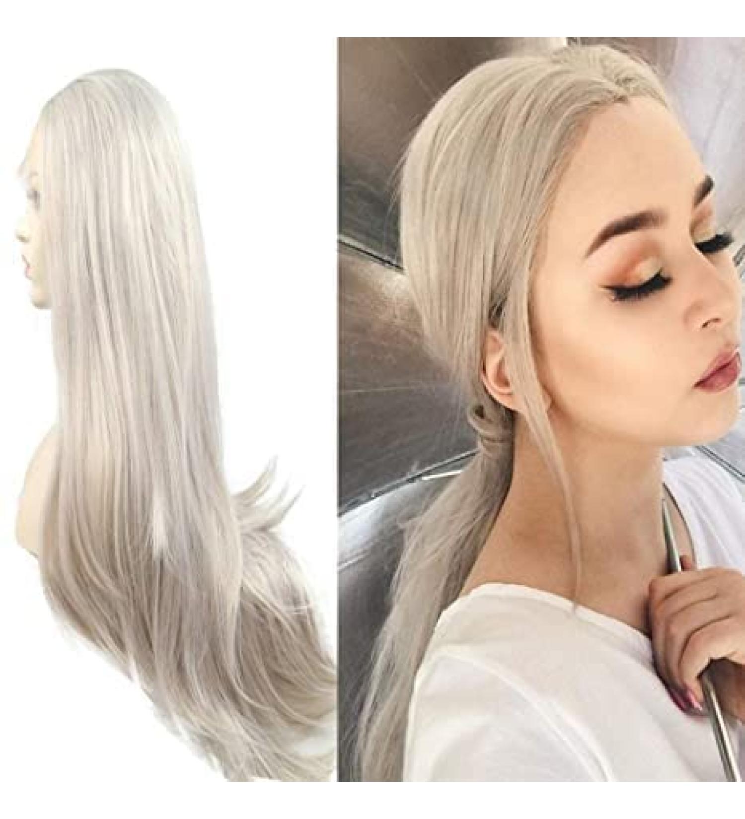 Xiweiya Long Hair Silver Platinum Blonde Lace Front Wig Synthetic Ash Blonde Lace Front Wig for Natural Look - Buy Online on GoSupps.com