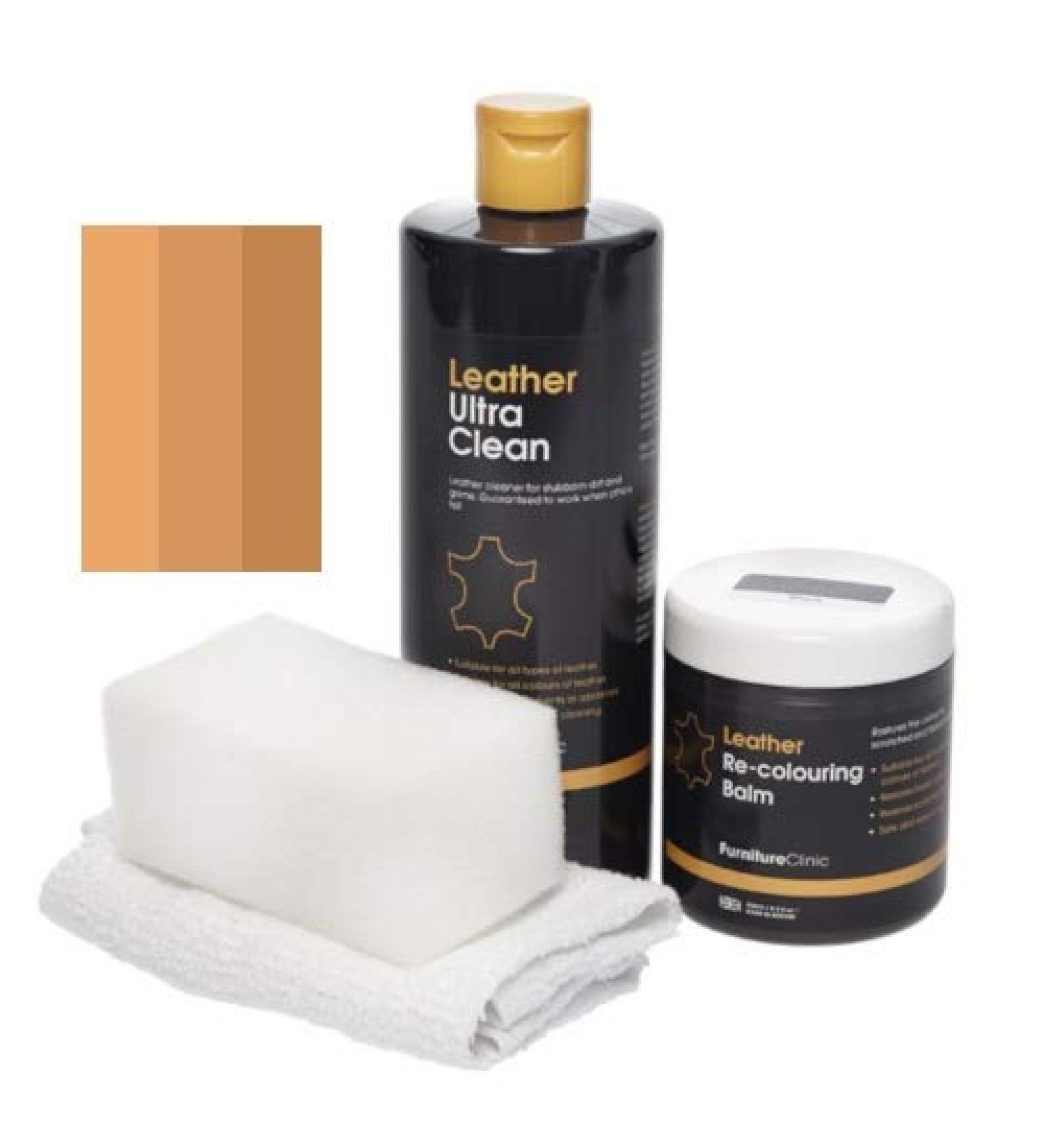 Furniture Clinic Easy Leather Restoration Set - Premium Leather Cleaner & Color Balsam for Car Seats Sofas Clothing Shoes & Bags - Repair Scratches Instantly (Camel) - Buy Online on GoSupps.com