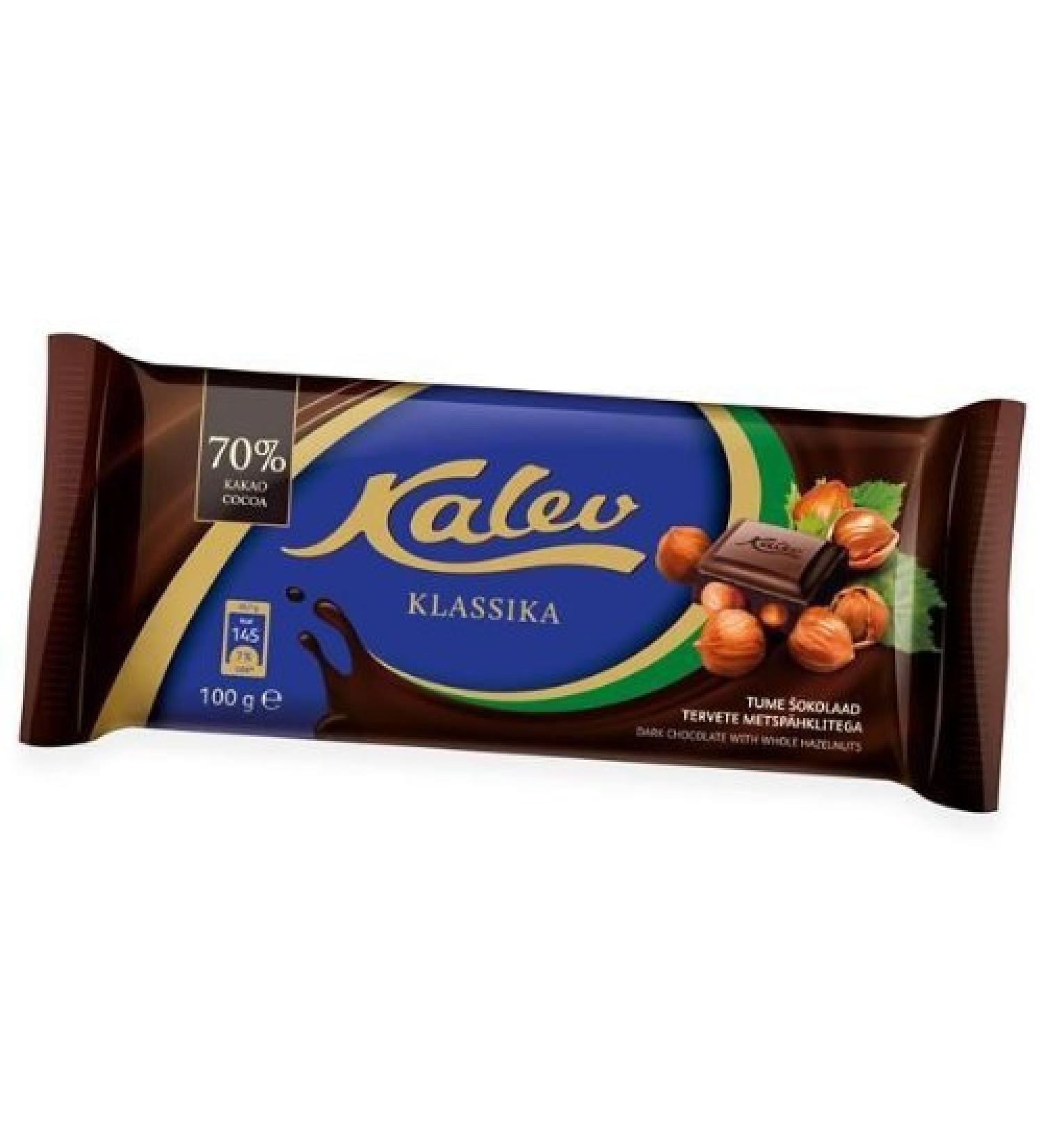 Kalev Kaolev Dark Chocolate Bars with Whole Hazelnuts 4 x 100g