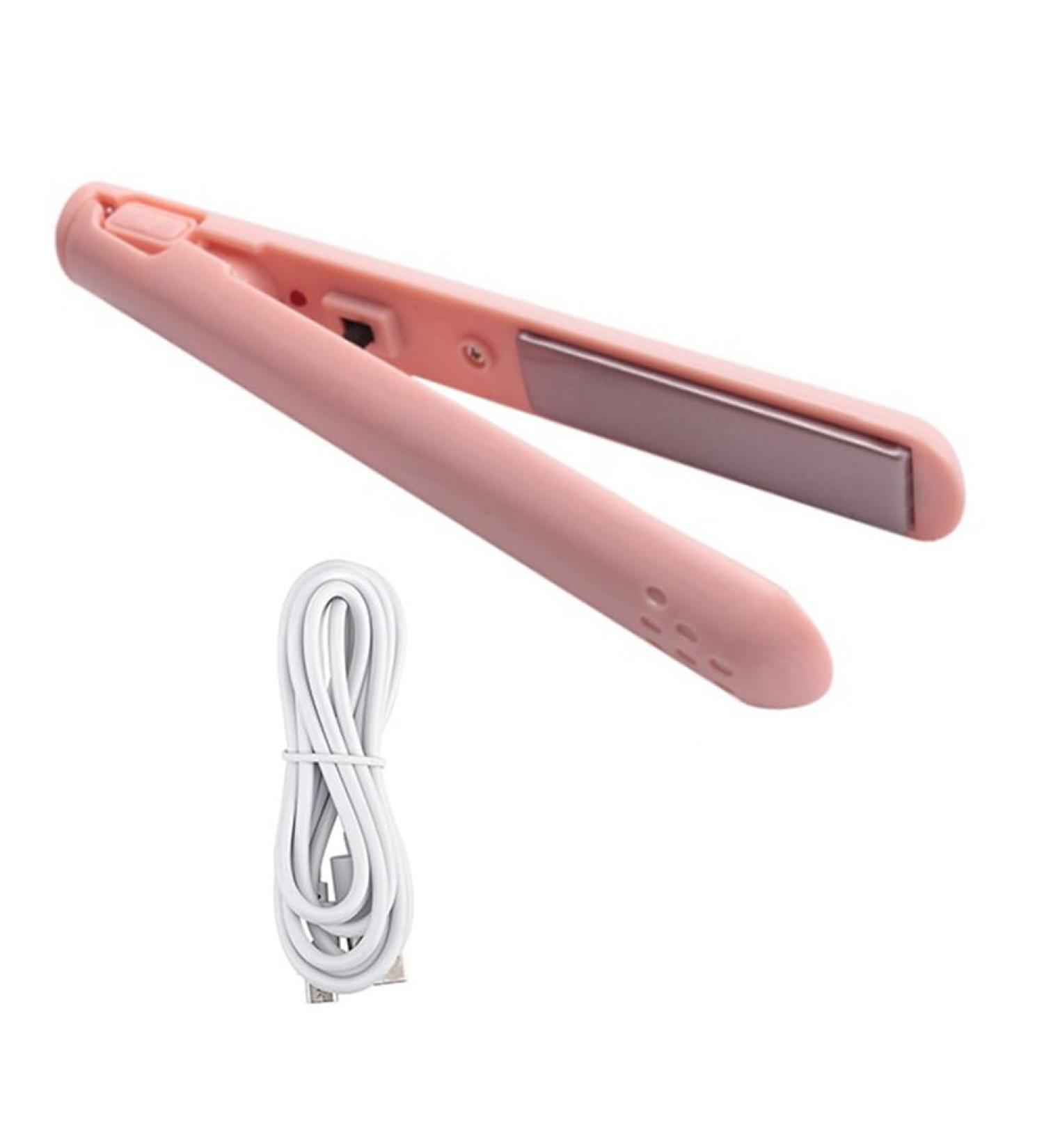 2-in-1 Dual Hair Curler & Mini Straightener - Portable USB Travel Curling Iron in Pink - Buy Online on GoSupps.com