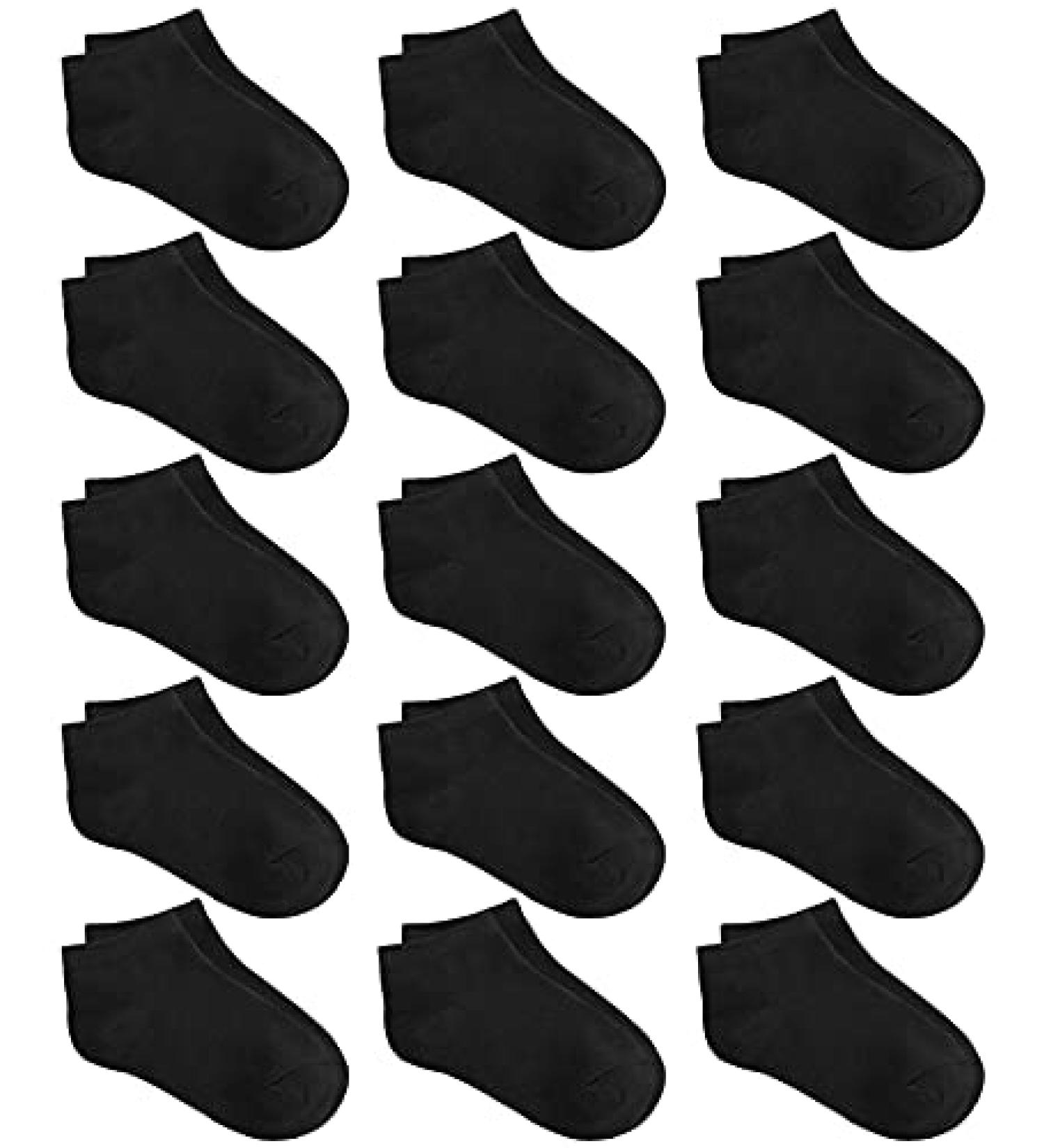KEREDA Kids Ankle Socks - 15 Pairs Boys Girls Half Cushion Low Cut Athletic Socks | Black | 9-12 Years - Buy Online on GoSupps.com