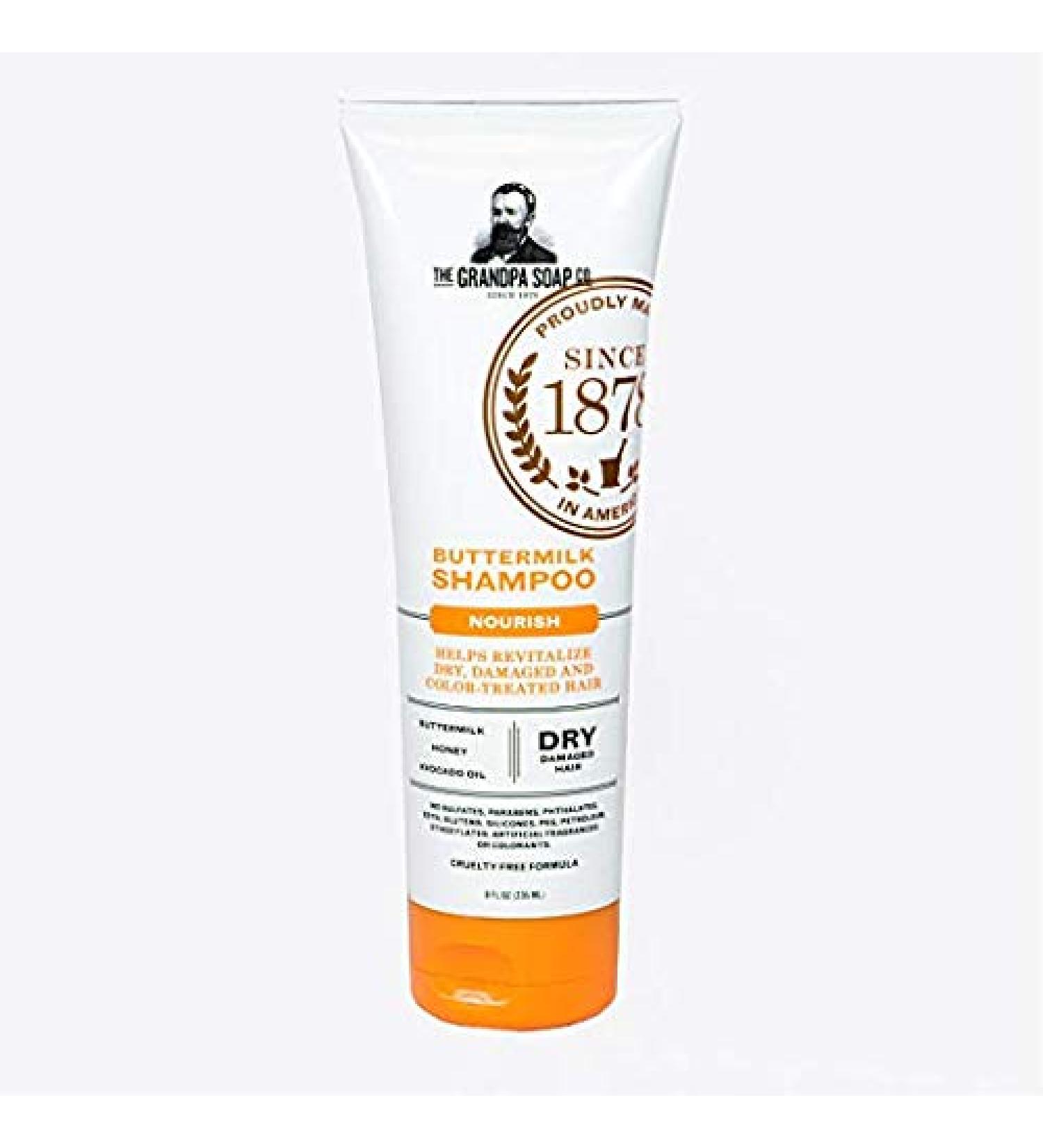 Buttermilk Shampoo by The Grandpa Soap Company | Unisex | Buttermilk, Honey & Avocado Oil | Nourish Dry or Damaged Hair | Clean Shampoo | Sulfate-Free | 8 Fl. Oz. Tube