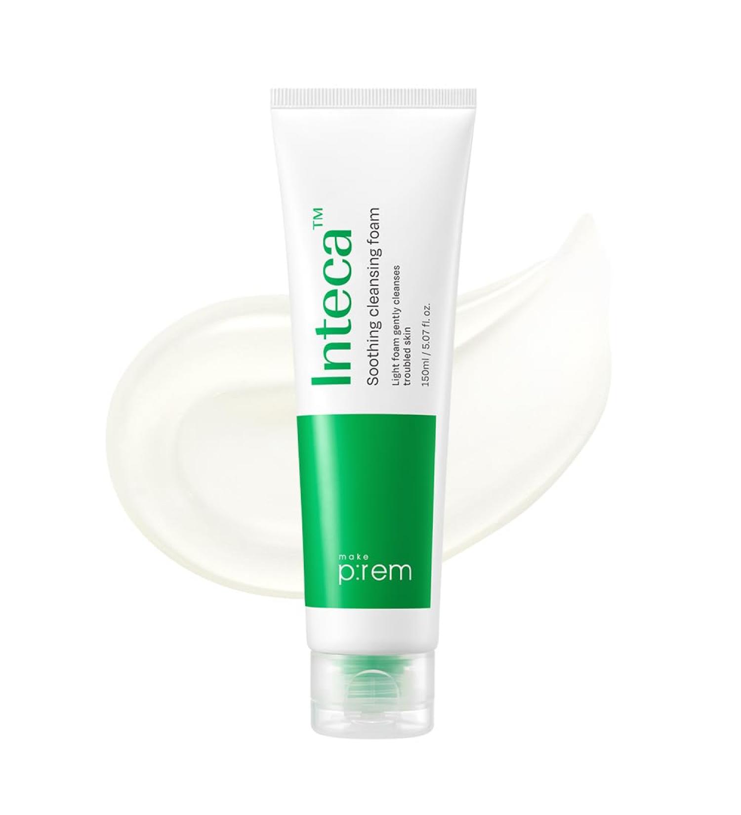 MAKE P:REM Inteca Soothing Foam Cleanser Mild Moisture Gel Type Foam Cleanser for Acne-Prone Skin Removes Sebum and Impurities Korean Skincare 5.07 Fl Oz 150ml