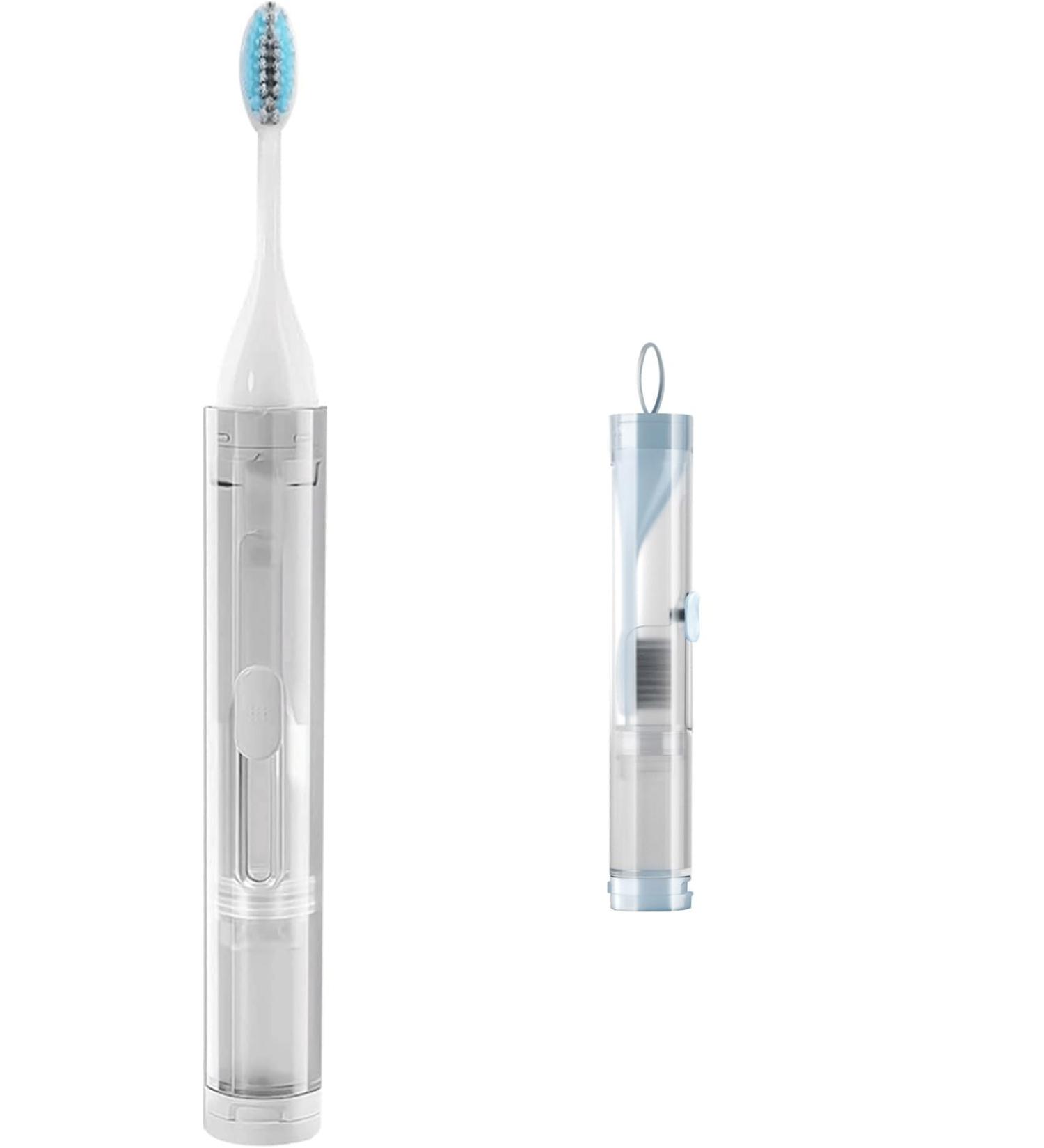 Portable 3-in-1 Travel Toothbrush with Case - Reusable Foldable Soft Bristles & Refillable Toothpaste Tube - Ideal for Travel - Buy Online on GoSupps.com
