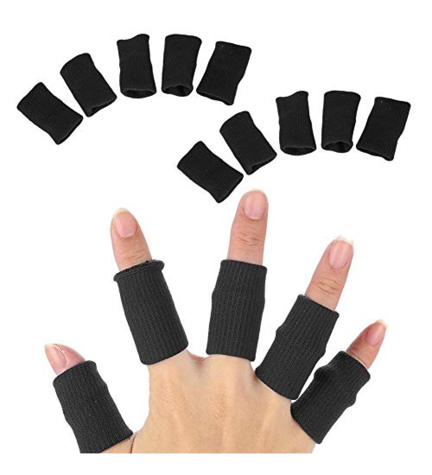 10pcs Stretchy Finger Protector Sleeves for Arthritis & Sports | Basketball Football Badminton Baseball - Black - Buy Online on GoSupps.com