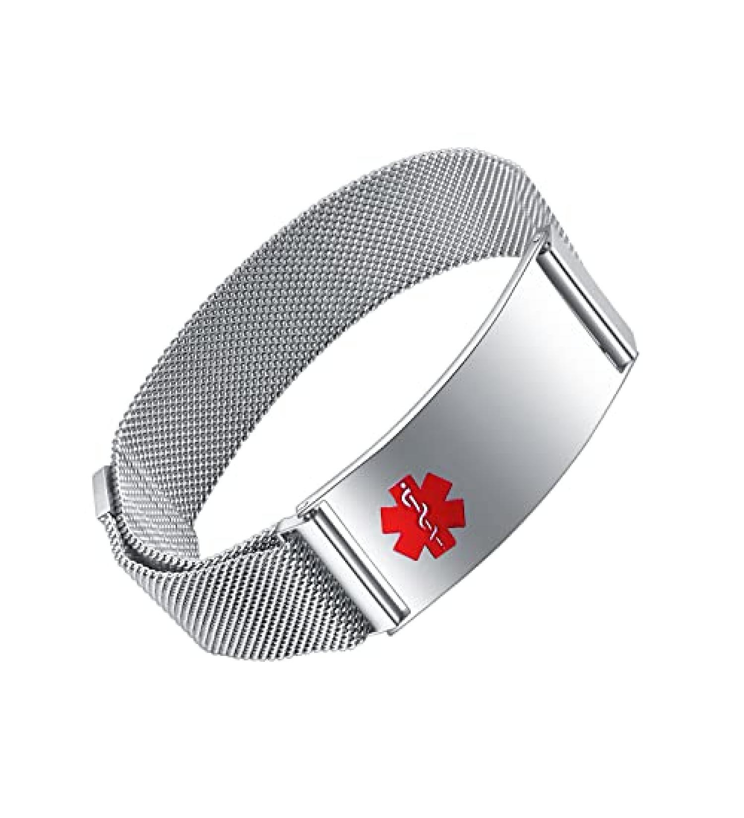 YOTHIWAD Medical Alert Bracelets for Men Women Medical Id Bracelets with Free Laser Engraving Adjustable Stainless Steel Band Magnetic Security Clasp Dual-Side Engraving *CUSTOM ENGRAVING - Buy Online on GoSupps.com