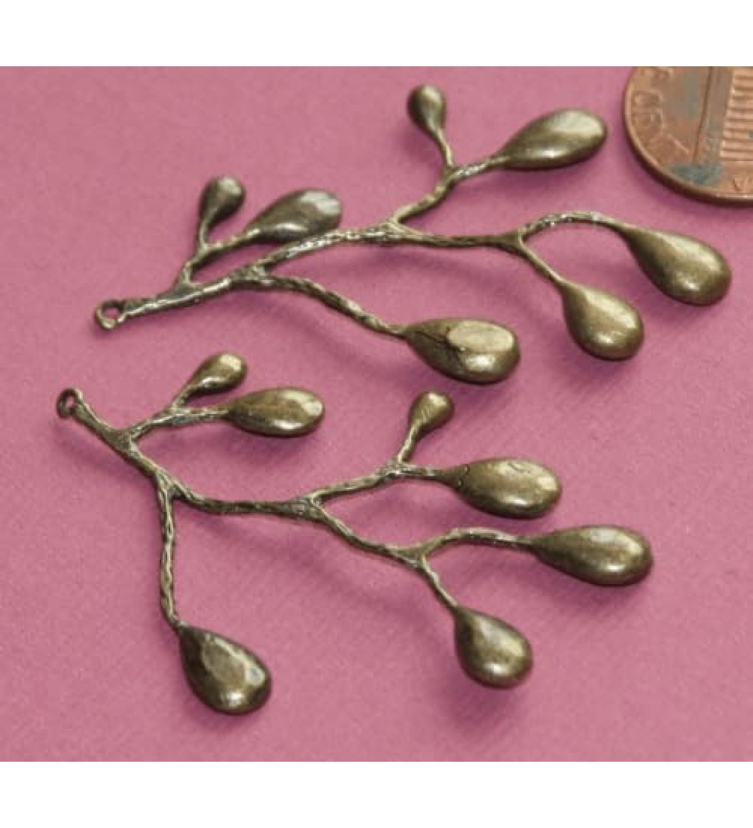 2 pcs of Antique Brass Leaf Branch Drops 51x38mm
