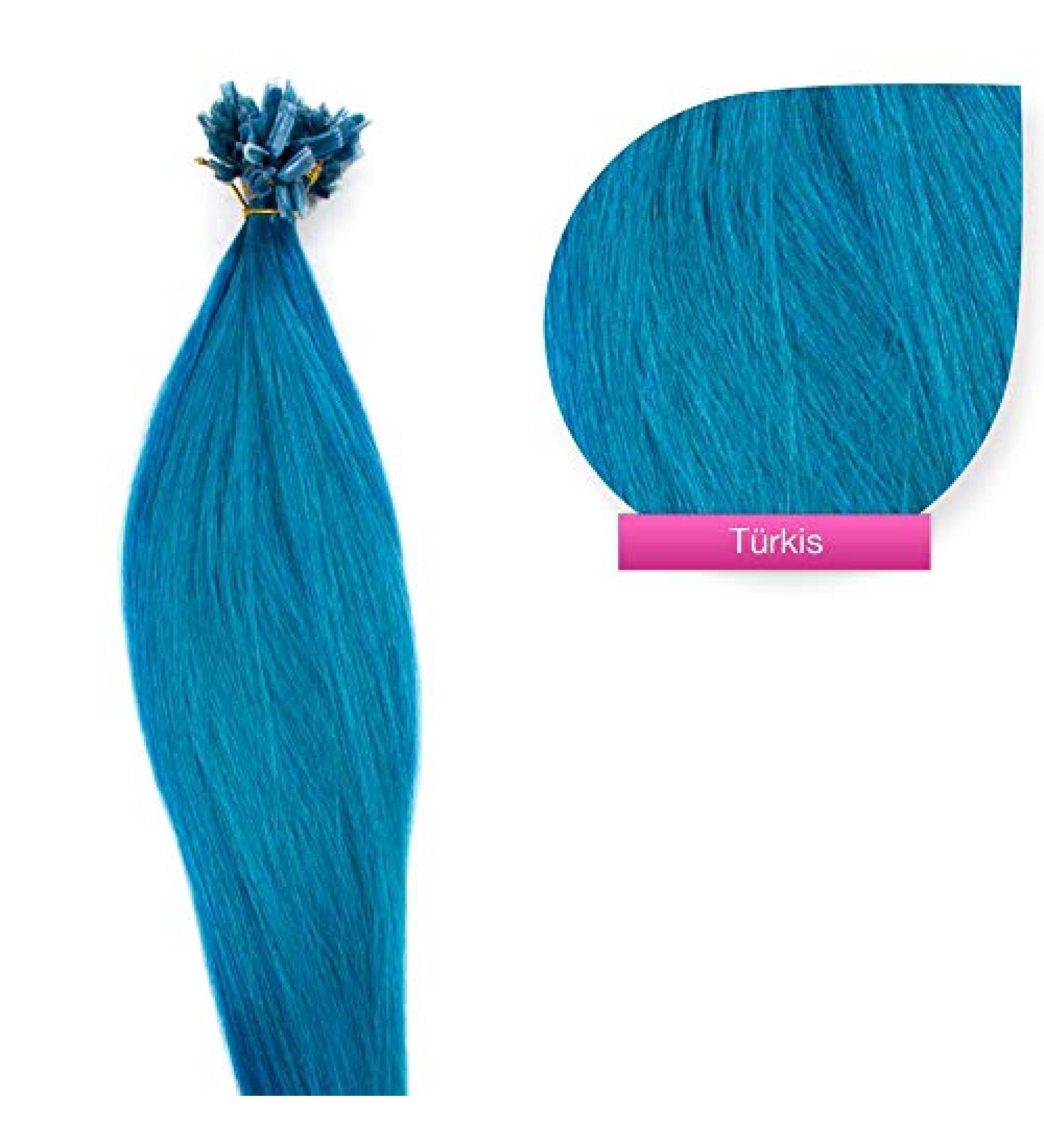 Keratin bonding hair extensions 100% real hair hair extension ( # turquoise-50 strands 0.5g-60cm) U-tip nail extension remy quality kerating bondings free accessories by glamxtensions # turquoise