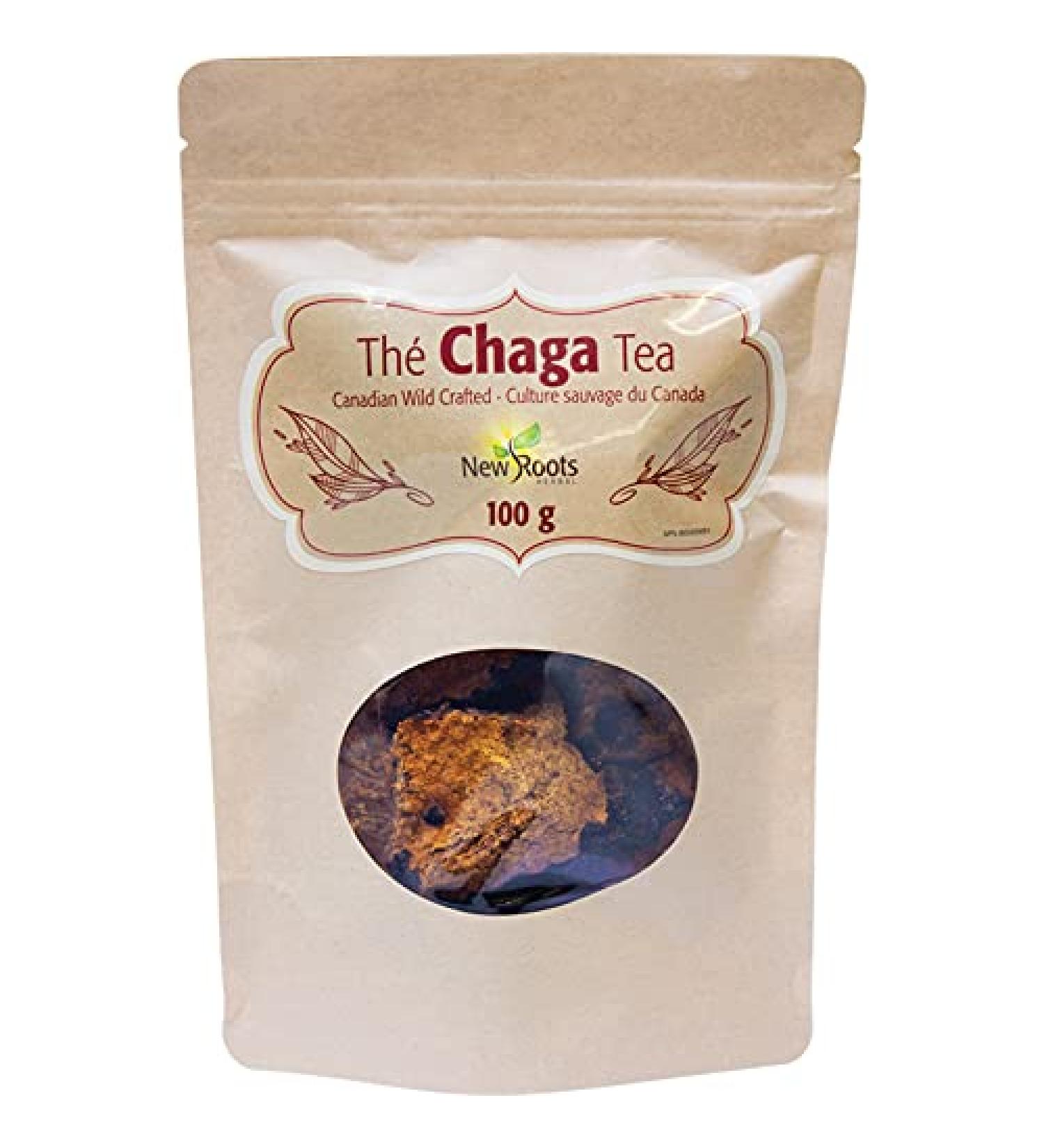 New Roots Herbal - Chaga Tea 100g - Canadian Wild-Crafted - Source of Antioxidants - Support Immune System - Inonotus Obliquus Mushroom Chunks - Buy Online on GoSupps.com