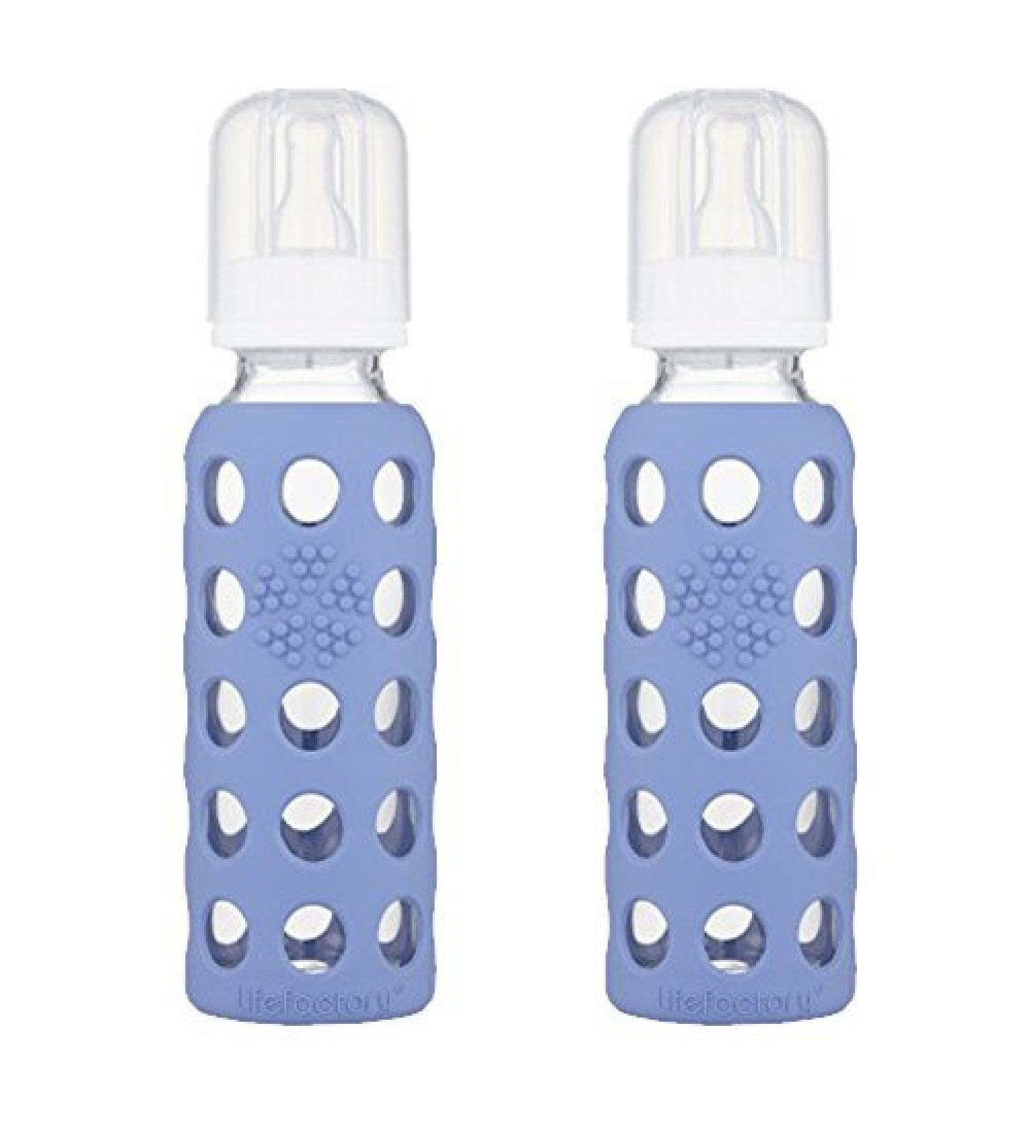 Lifefactory Glass Baby Bottle with Silicone Sleeve 9 Ounce 2 Pack - Blueberry