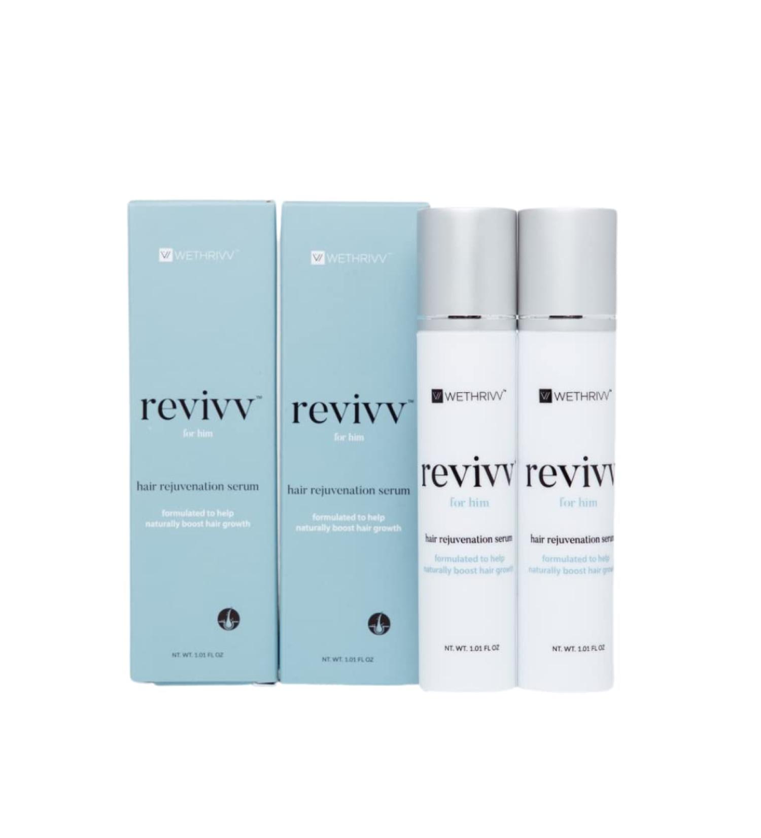 REVIVV Men Hair Growth Serum 2-Pack - Natural Hair Loss Treatment for Fuller Hair - Dermatologist Recommended - 90-Day Supply - 2x1oz Bottles - Buy Online on GoSupps.com