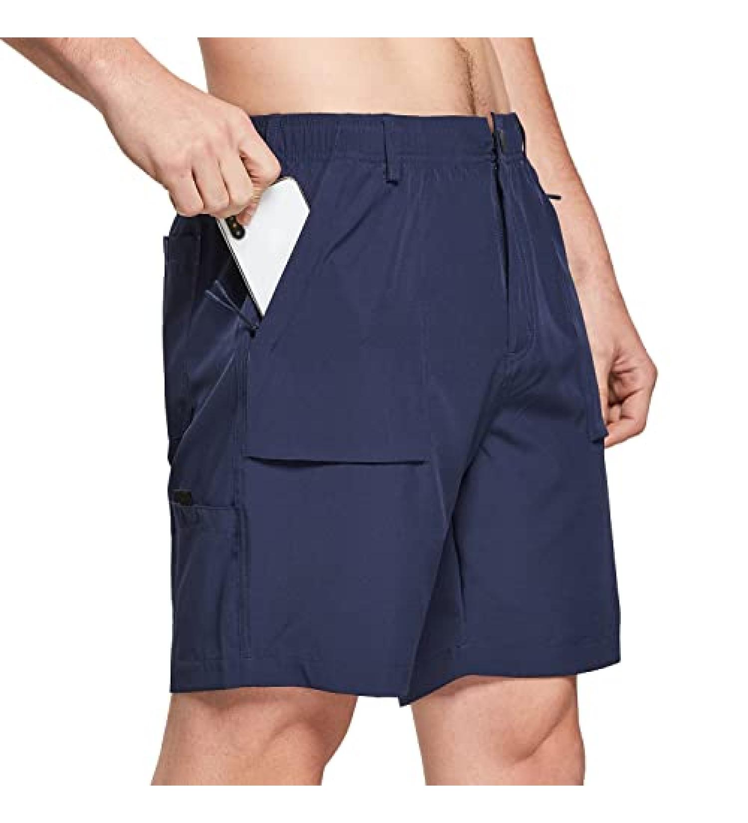 BALEAF Men's 7 Casual Shorts - Navy Blue, Large | Elastic Waist, Quick Dry, Lightweight - Perfect for Summer, Cargo, Hiking, Fishing - Buy Online on GoSupps.com
