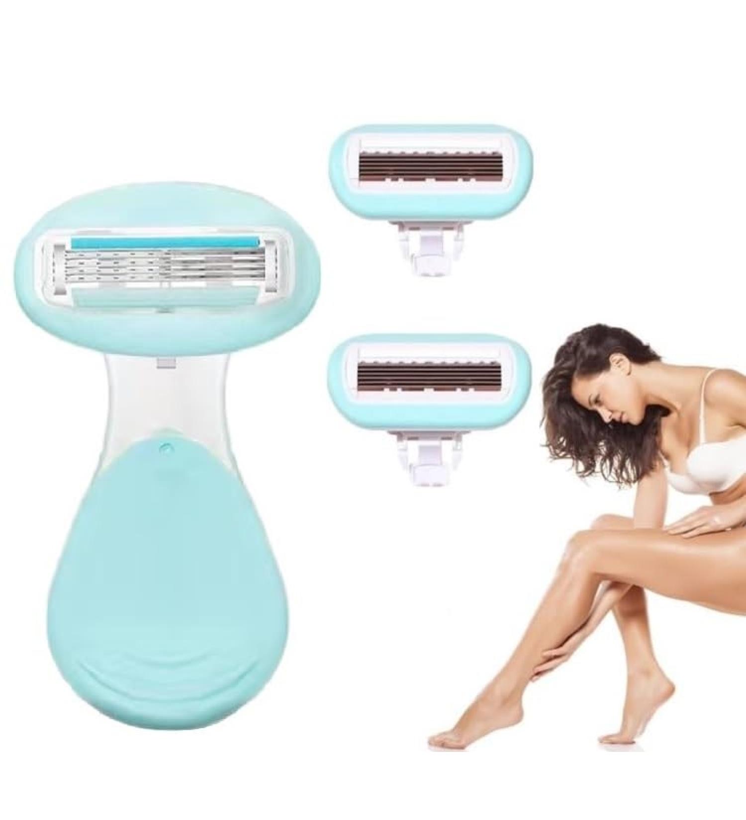 KMOCEPLY Manual Razor for Women - Short Handle for Armpit & Leg Hair Gentle with 4 Replacement Heads Washable & Removable Blue Hair Removal Tool - Buy Online on GoSupps.com