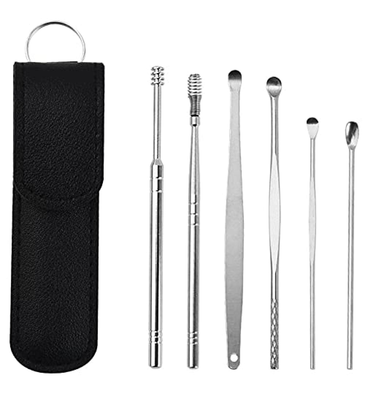 WAOYPGZ 6PCS Spring Ear Wax Cleaner Tool Set with Storage Box - Ear Curette Remover Tool for Easy Ear Cleaning (Black) - Buy Online on GoSupps.com