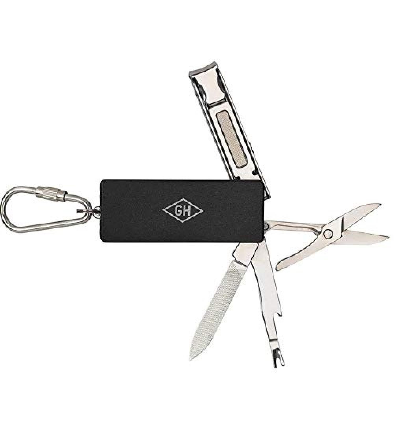 Gentlemen's Hardware Pocket-Sized Multi-Tool Manicure 8.8 cm Stainless Steel Black 5-Piece - Includes Nail Clipper Scissors Nail File and Nail Cleaner.
