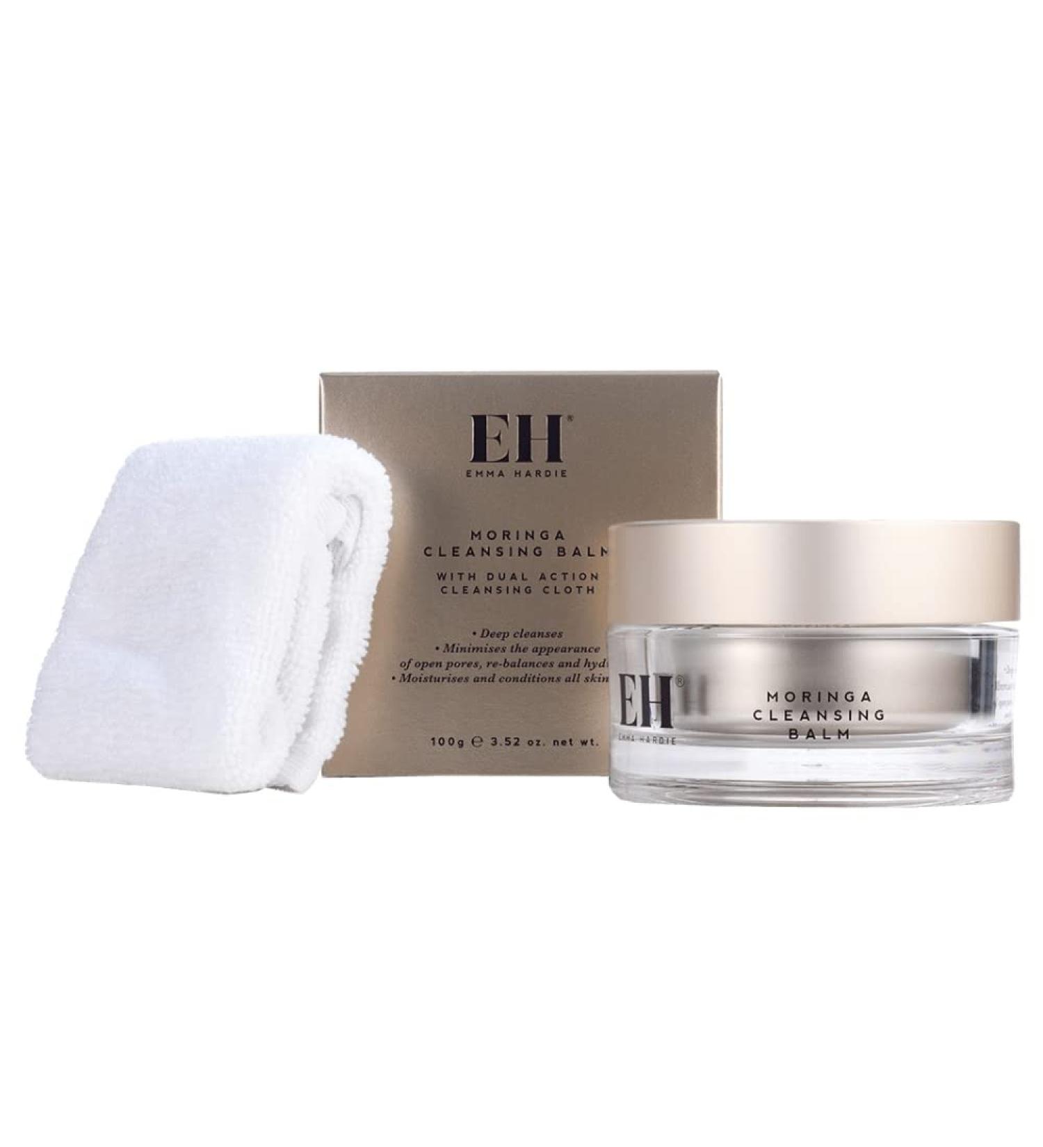 Emma Hardie Moringa Oil Cleansing Balm with Grapeseed Oil & Vitamin E - Makeup Remover & Microfiber Face Cloth Set - Buy Online on GoSupps.com