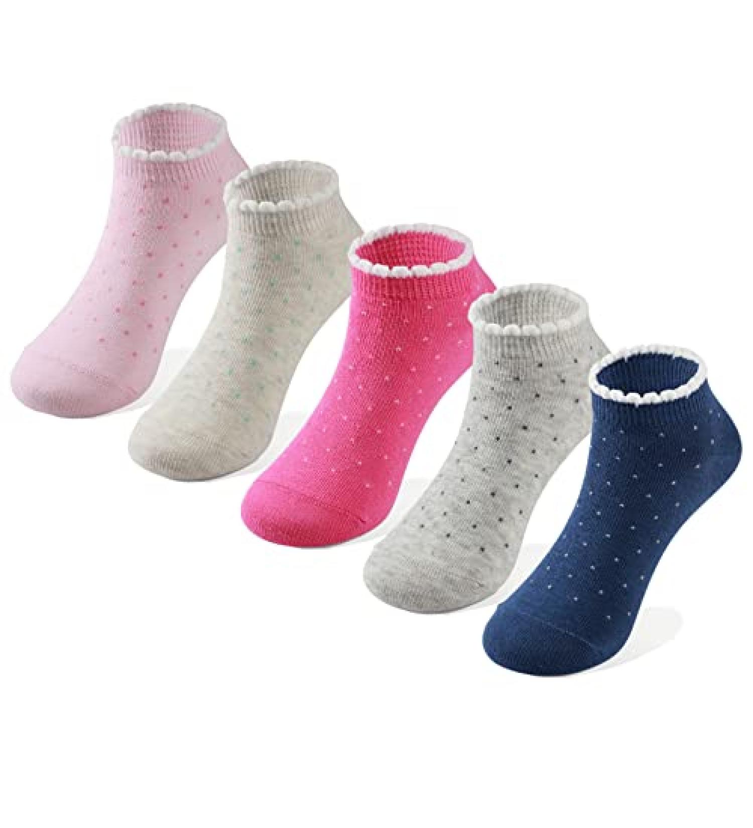 COTTON DAY Kids Girls Spotty Pattern Ruffle Top Ankle Socks 5 Pack - 6-8 Years - Buy Online on GoSupps.com