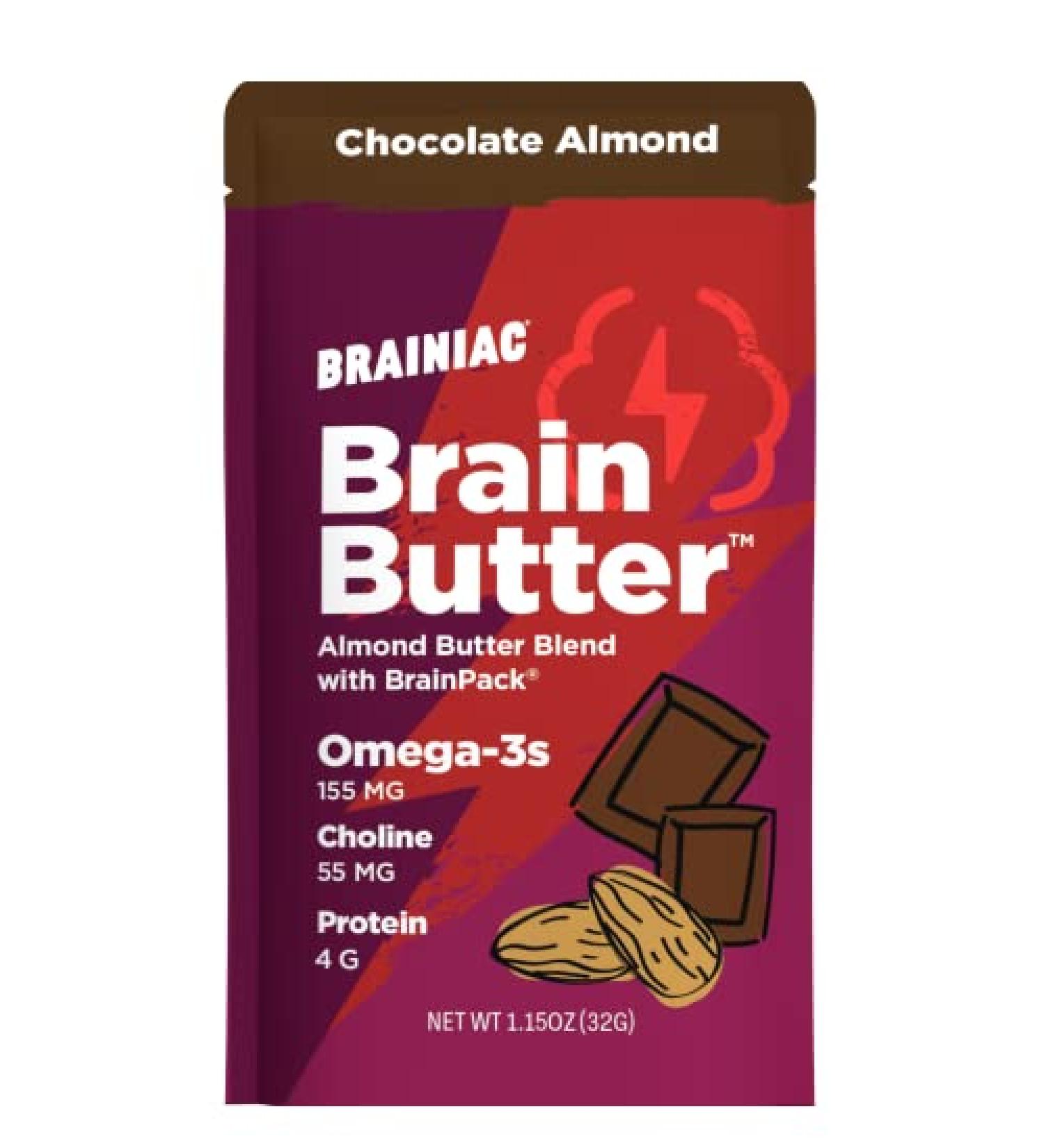 Brainiac Omega-3 Chocolate Almond Butter Pouches - 20 Count, 1.15 oz. Each - Protein & Choline Rich Healthy Snacks for Kids and Adults - Buy Online on GoSupps.com