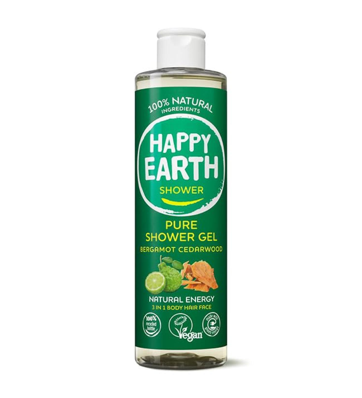 Happy Earth Shower Gel For Women and Men Shower gel 100 Natural Ingredients & Vegan Bergamot Cedarwood 300 ML - Buy Online on GoSupps.com