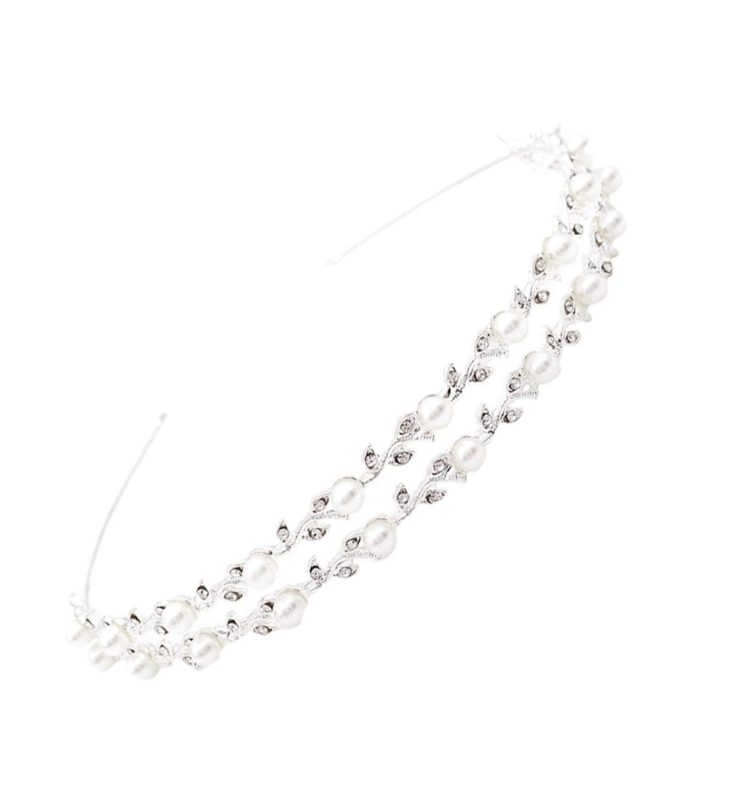 HONMEET Bride Wedding Headband Bridal Hair Accessories Headbands with Pearls Pearl Headbands for Women Silver Headband Bride Headband Headpiece for Bride Hair Ribbons Miss Abs Double Layer - Buy Online on GoSupps.com