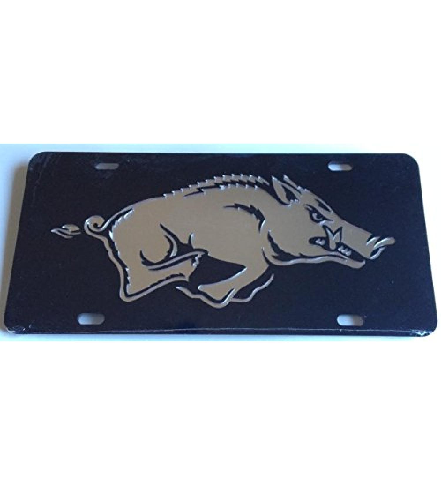 Arkansas Razorbacks Black Silver Mirrored Car Tag - Hogs License Plate