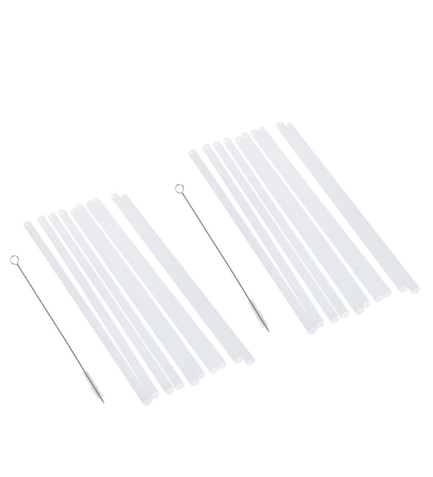 Set of 20 Hard Plastic Straws Reusable Clear Transparent Straight Drinking Straws with 1 Cleaning Brush - Buy Online on GoSupps.com