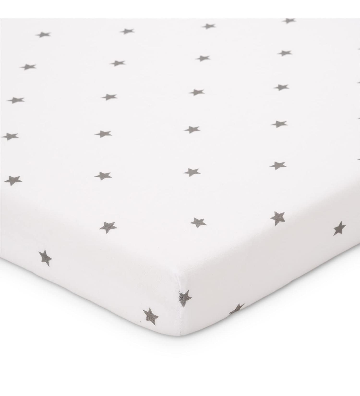 FabiMax Organic Jersey Fitted Sheet for Playpen | 100x100 cm | White/Grey Stars - International Shipping Available - Buy Online on GoSupps.com