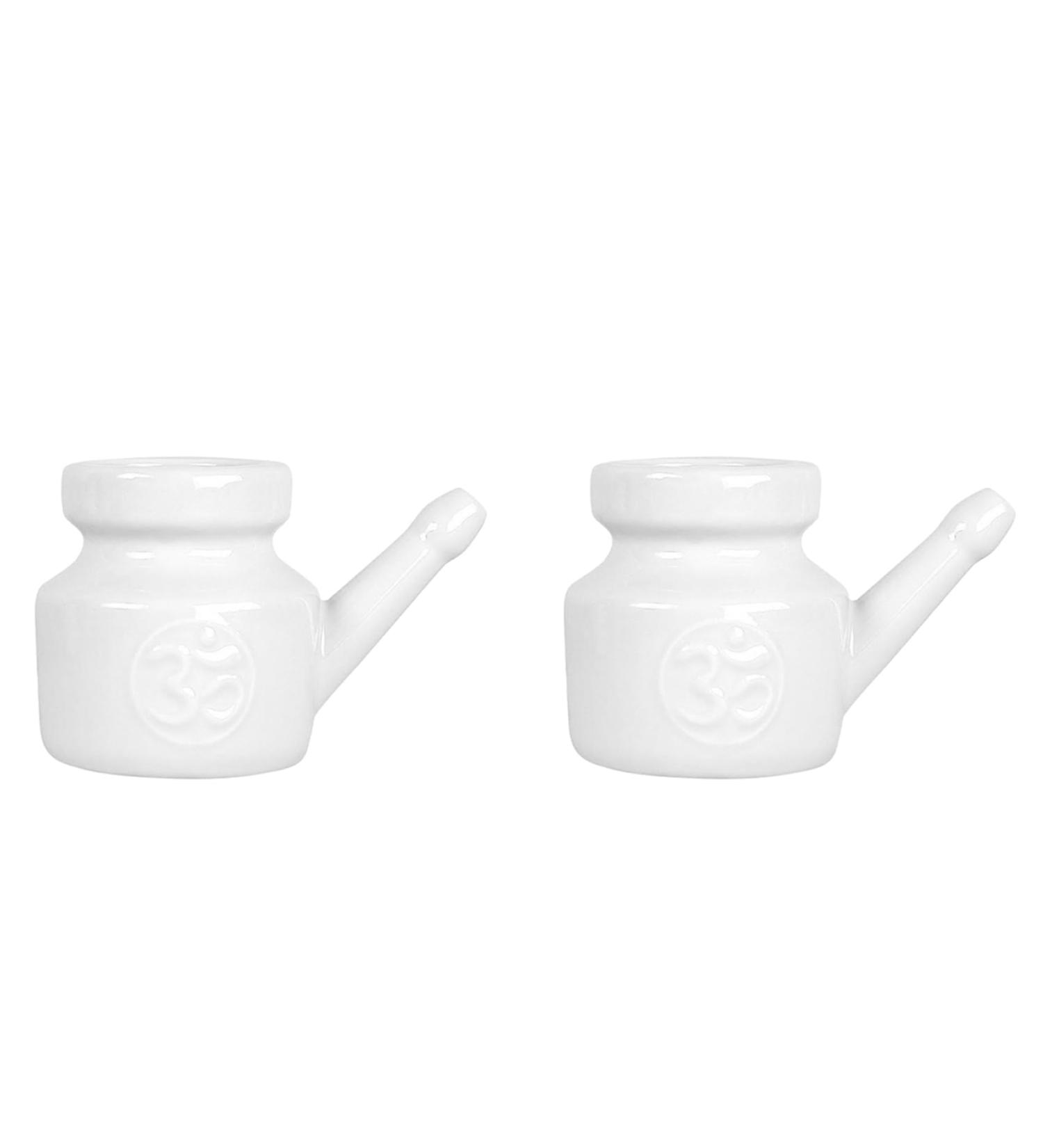 Besuso 2X 350Ml Ceramic Neti Pot Nose Cleaning Pot Leakproof Spout Pot for Nasal Rinsing Nose Washing Men Women White - Buy Online on GoSupps.com