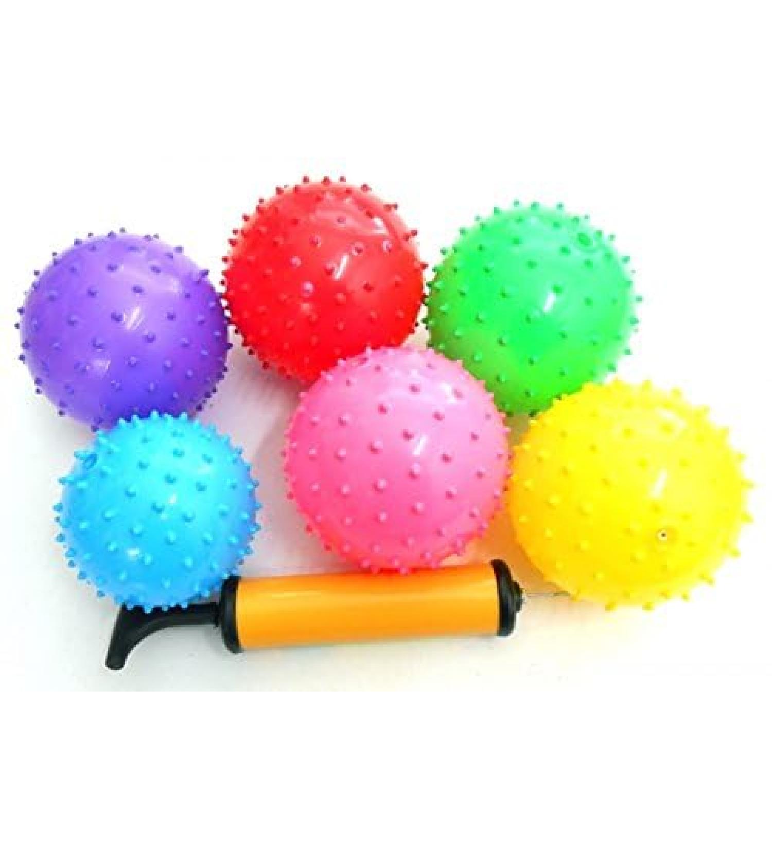 jameitop 6X hedgehog ball spiked ball massage ball bright colors including ball pump diameter approx. 10 cm