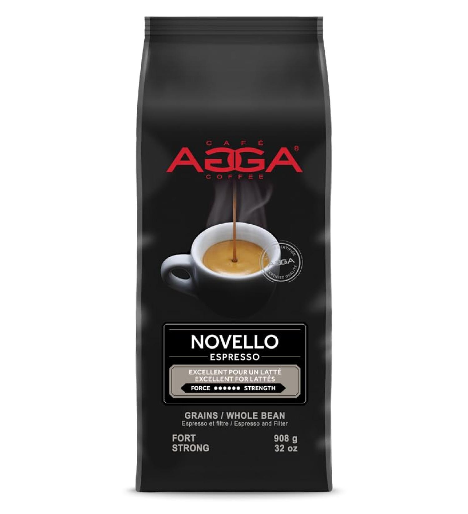Caf Agga - Espresso Novello - Whole Bean Coffee - Dark Espresso Roast - 100% Arabica Beans - BRCGS & Kosher Certified - Excellent for Latt s - 908g (2 lb) - Buy Online on GoSupps.com