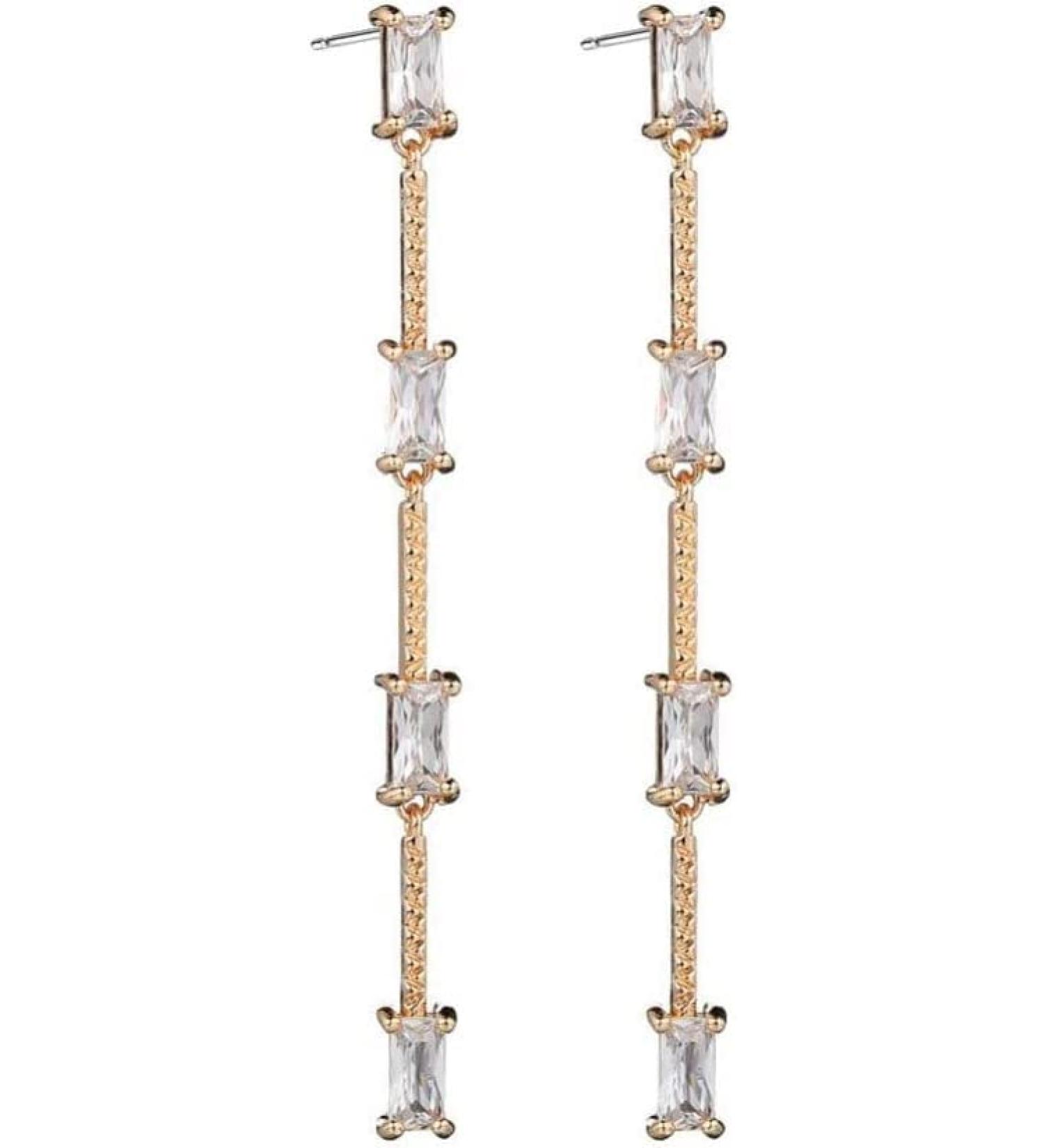 Ear Stud Earrings for Women Fashion Zircon Long Tassel Ear Clips Inlaid Crystal Charm Pendant Ear Pin Party Gift e Ear Studs