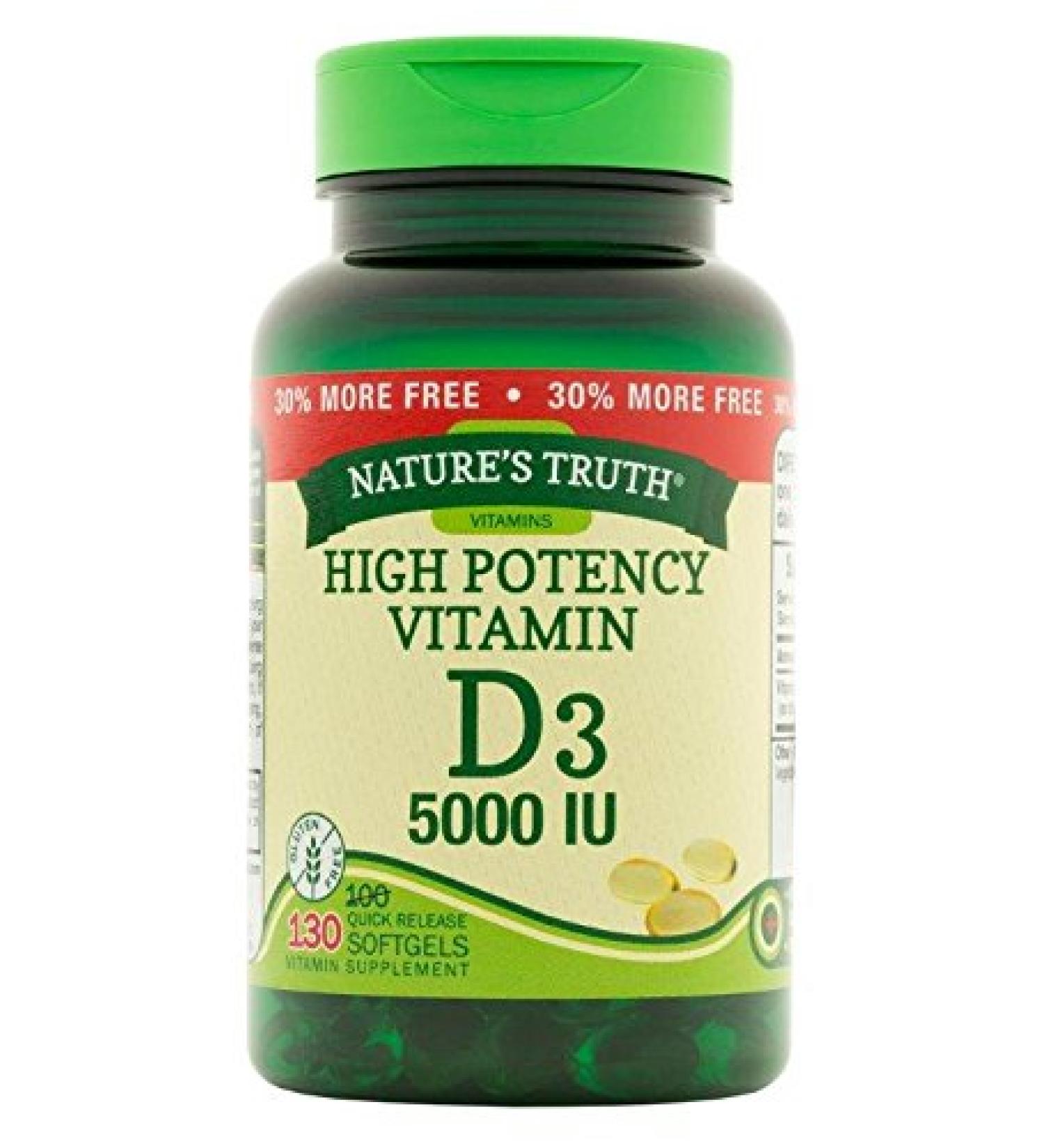 Nature's Truth High Potency Vitamin D3 5000 iu 130 Count (Pack of 3)