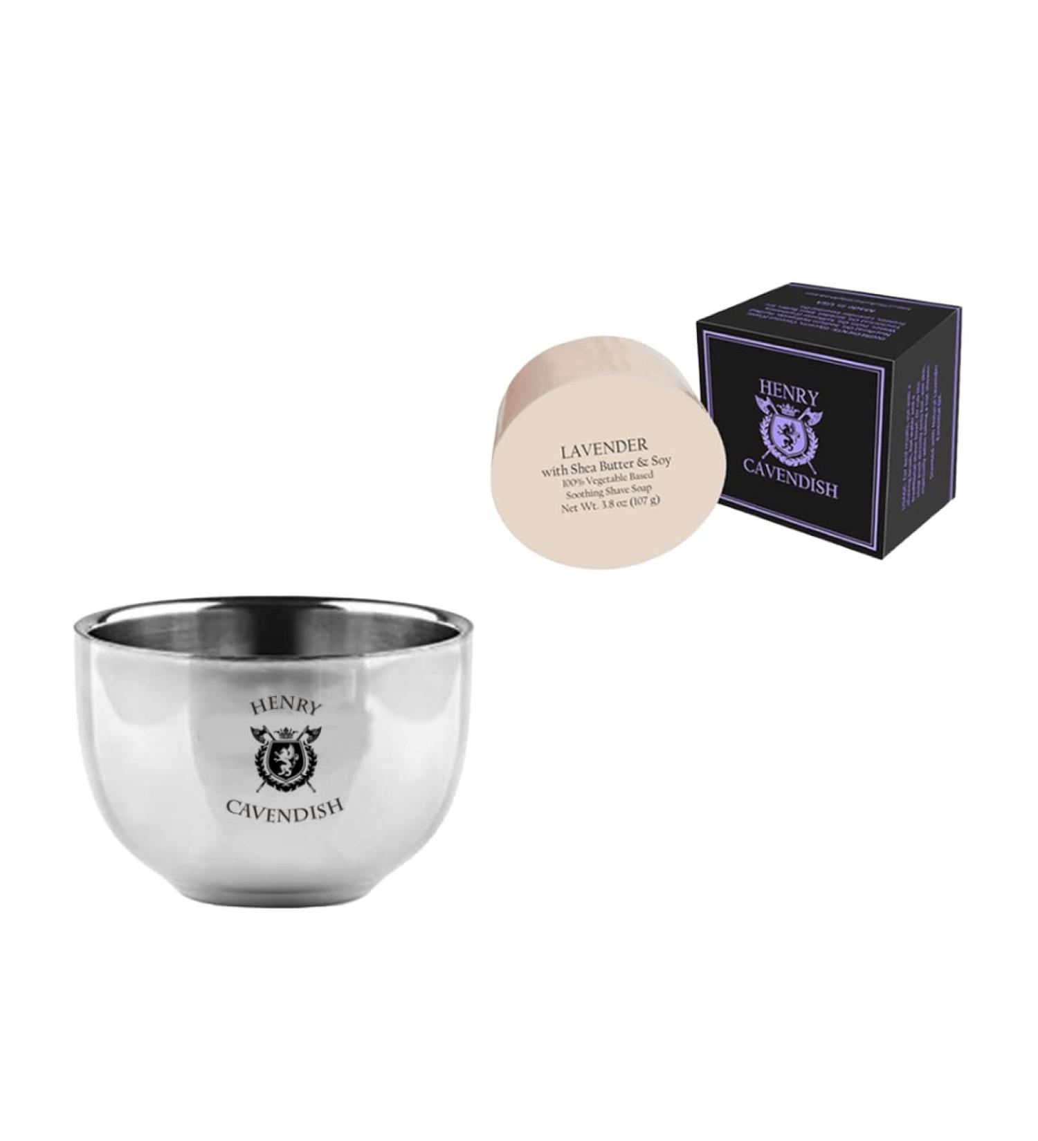 Henry Cavendish Lavender Shaving Kit - Shea Butter & Coconut Oil Soap 3.8 oz Puck Stainless Steel Bowl - International Shipping Available - Buy Online on GoSupps.com