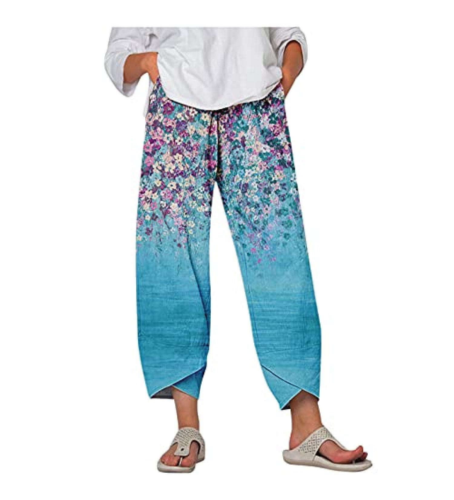 NLOMOCT Women's Black Cotton Linen Pants | Elastic Waist Drawstring | Casual Loose Trousers | High Rise | Small | Z1-blue - Buy Online on GoSupps.com