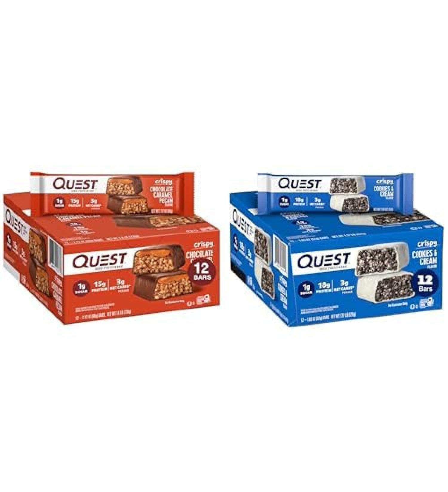 Quest Hero Protein Bars Chocolate Caramel Pecan and Cookies & Cream 15g and 18g Protein 1g Sugar 12 Count - Buy Online on GoSupps.com