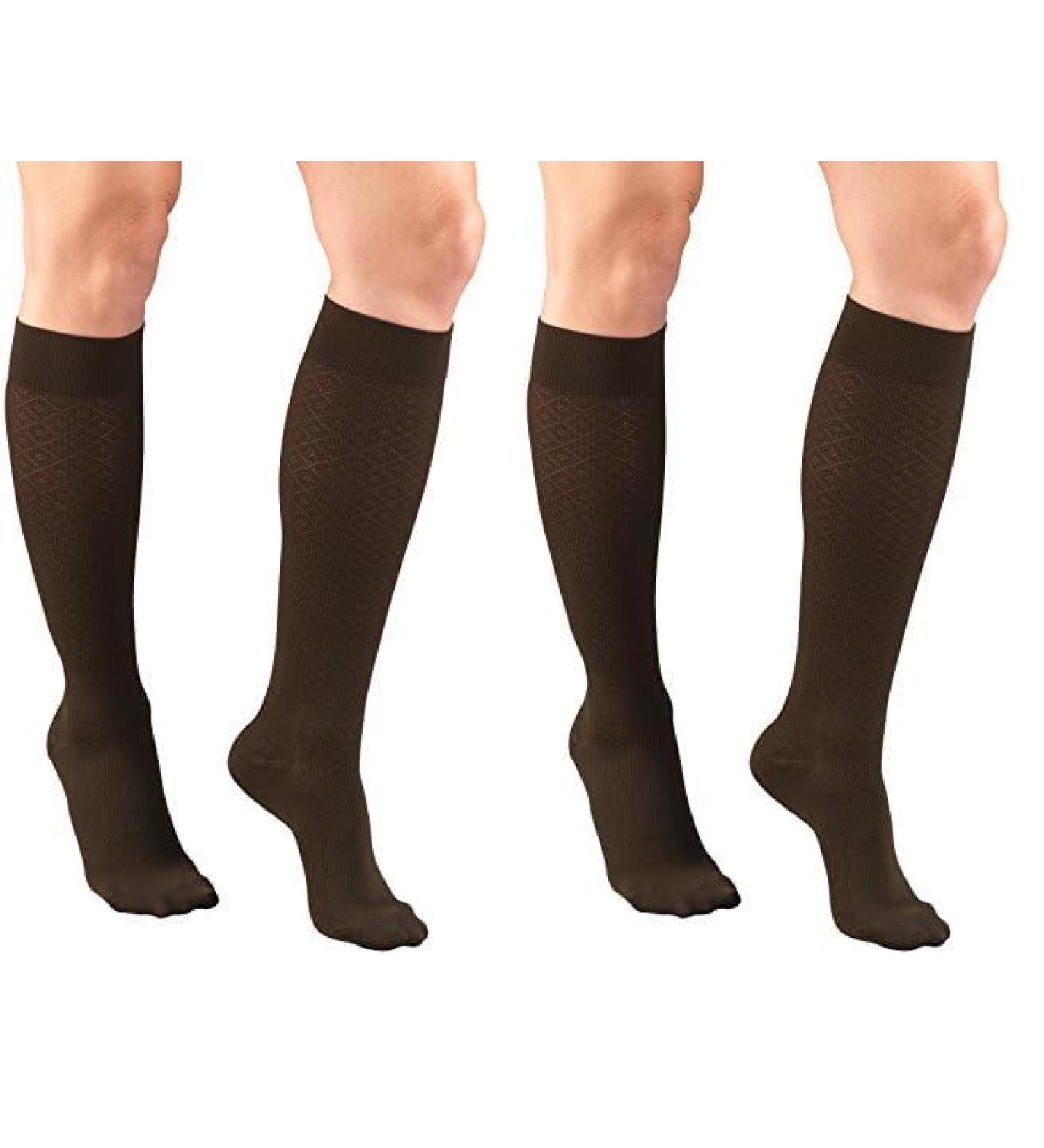 Truform Compression Socks for Women - 15-20 mmHg Knee High Dress Socks Brown Diamond Knit Large (Pack of 2) - International Shipping Available - Buy Online on GoSupps.com