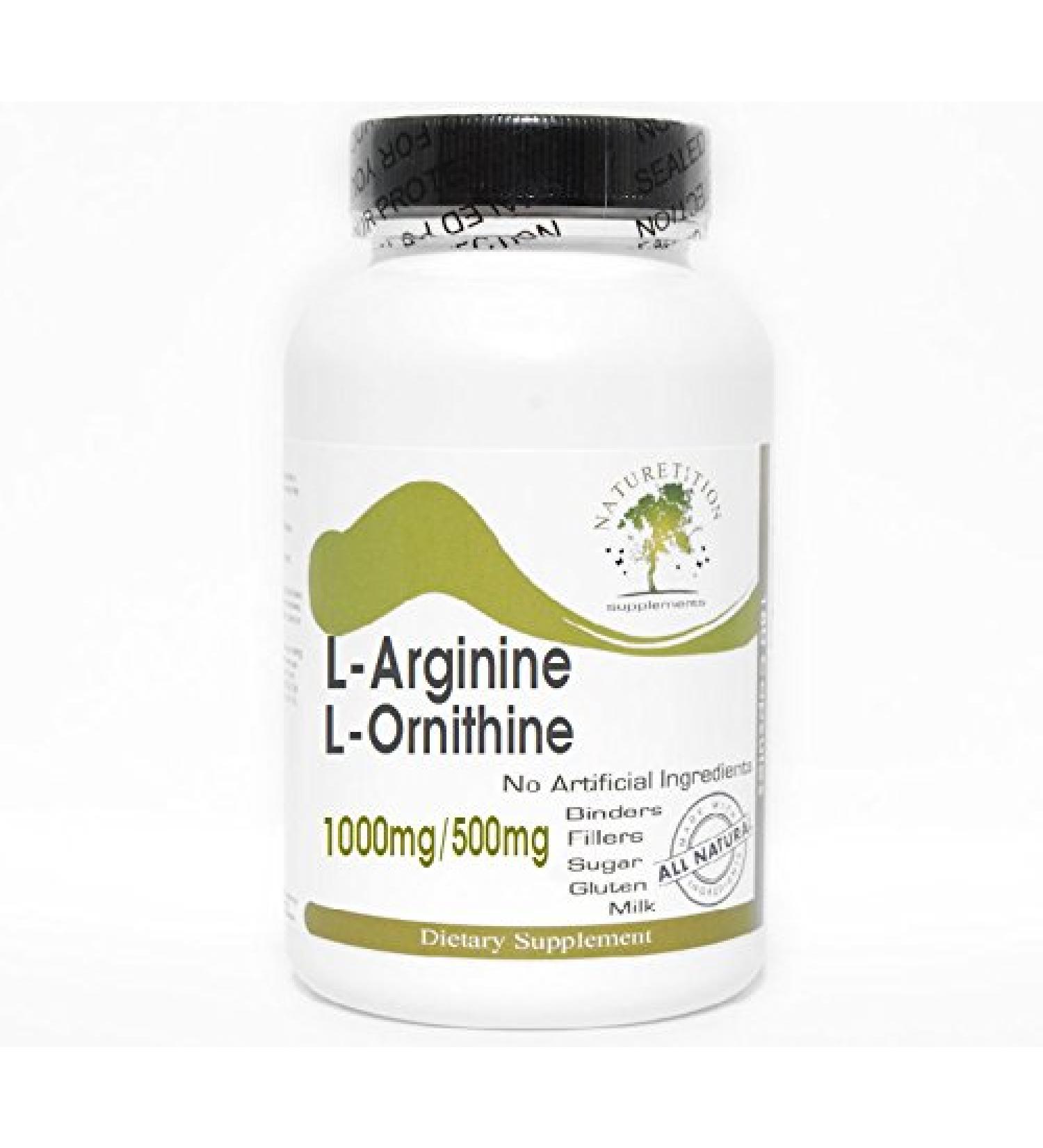 L-Arginine 1000mg and L-Ornithine 500mg 200 Capsules - No Additives Naturetition Supplements