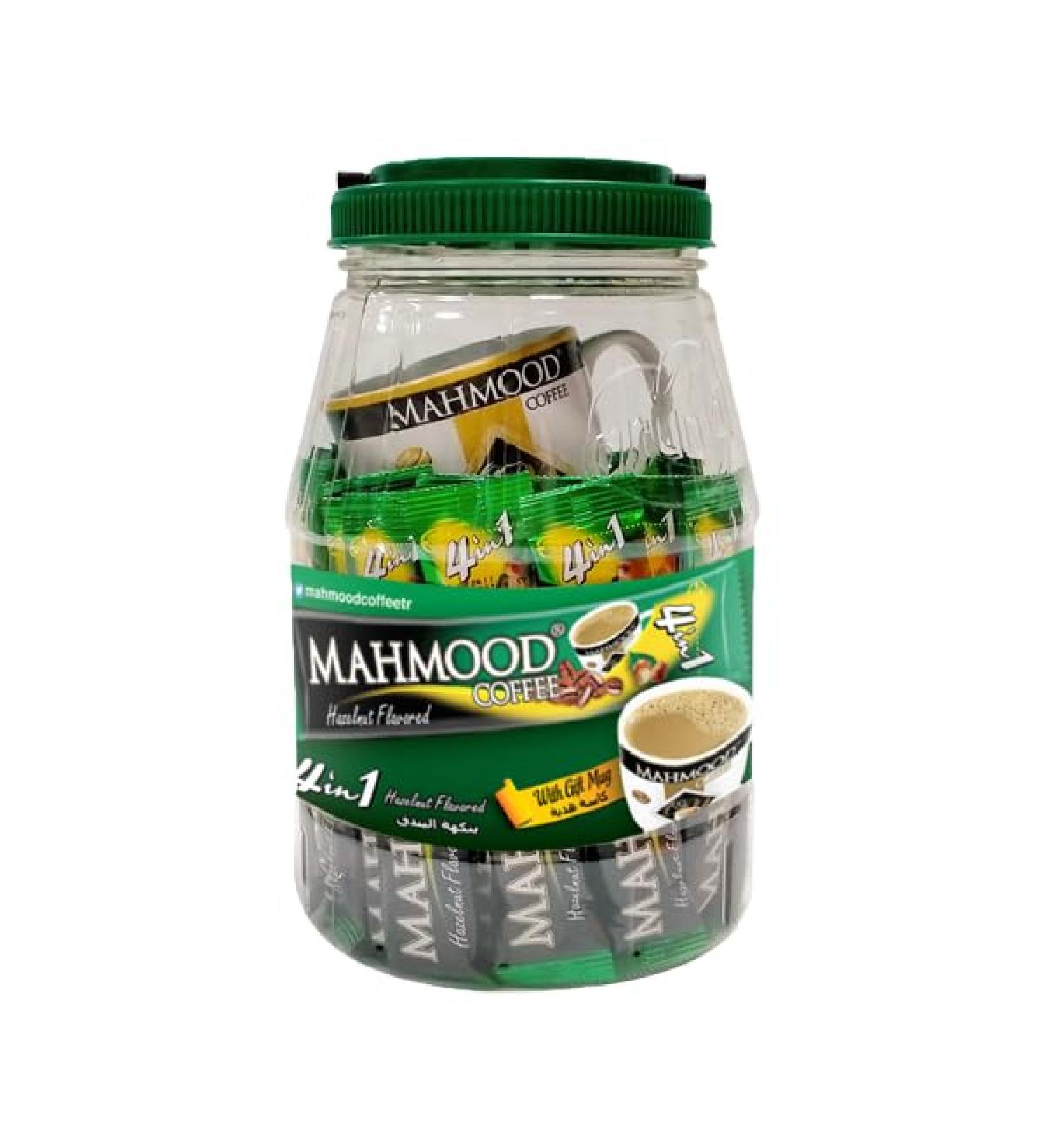Mahmood Coffee 4 in 1 hazelnut flavour 36 Bags x 18g with Gift Mug in Plastic Jar
