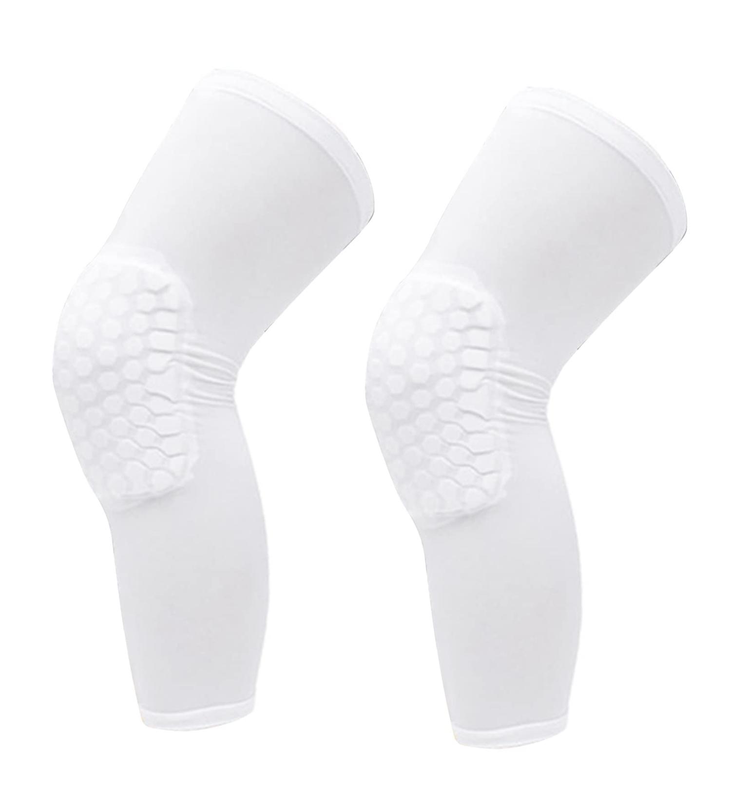 Unisex Knee Brace - Lengthened Anti-Collision Compression Sleeve for Basketball Football Tennis Running | Microfiber Fabric with Hex Cushion | M Size (160-175CM Height) - White - Buy Online on GoSupps.com